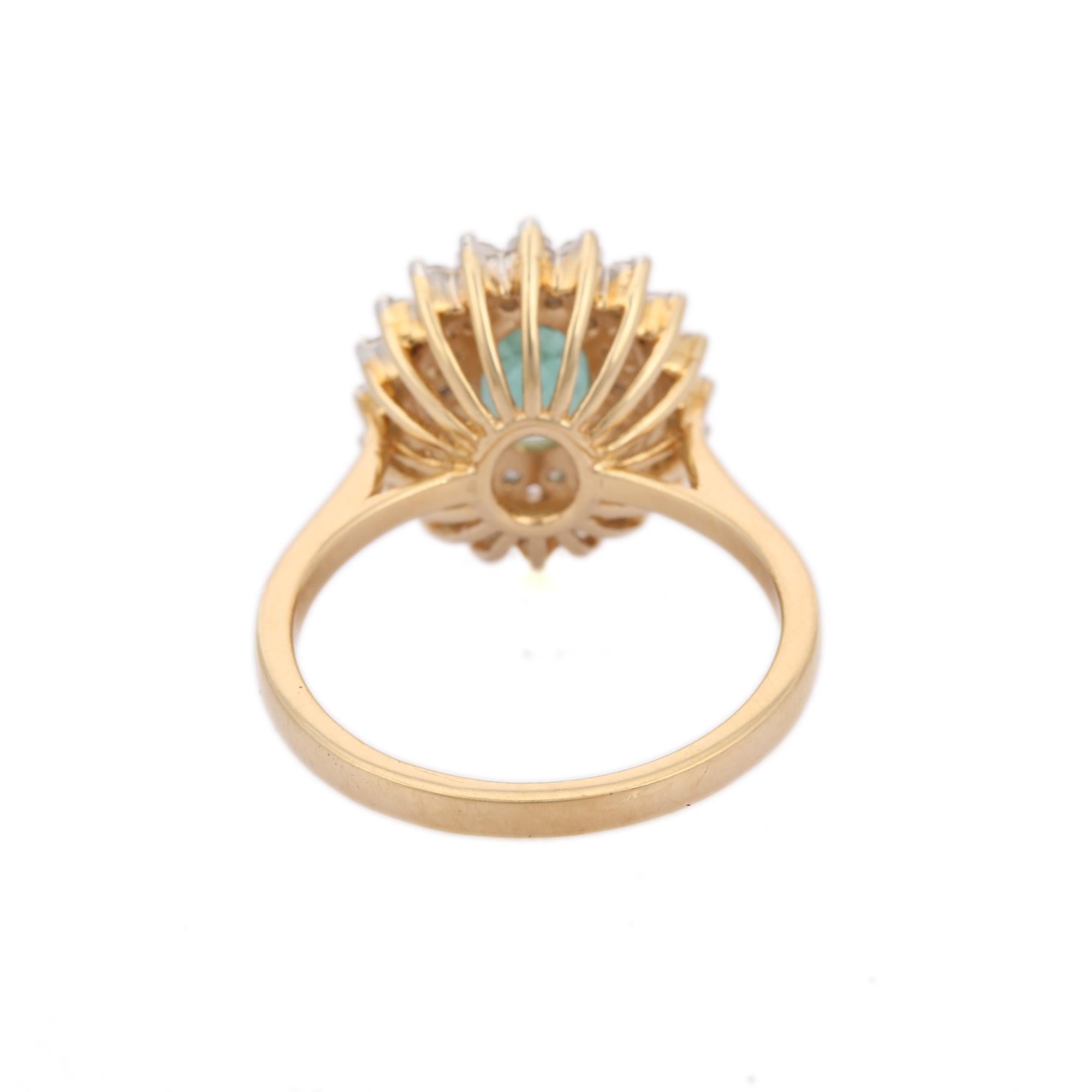 En venta: Regal Anillo de boda con halo de esmeralda natural y diamantes Anillo de oro amarillo de 14 quilates  4