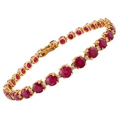 Regal Natural Ruby 
Diamond Tennis Bracelet 12.99 Ct in 14K Solid Yellow Gold