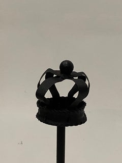 Regal Pair of Black Cast Iron Crown Motife Andirons