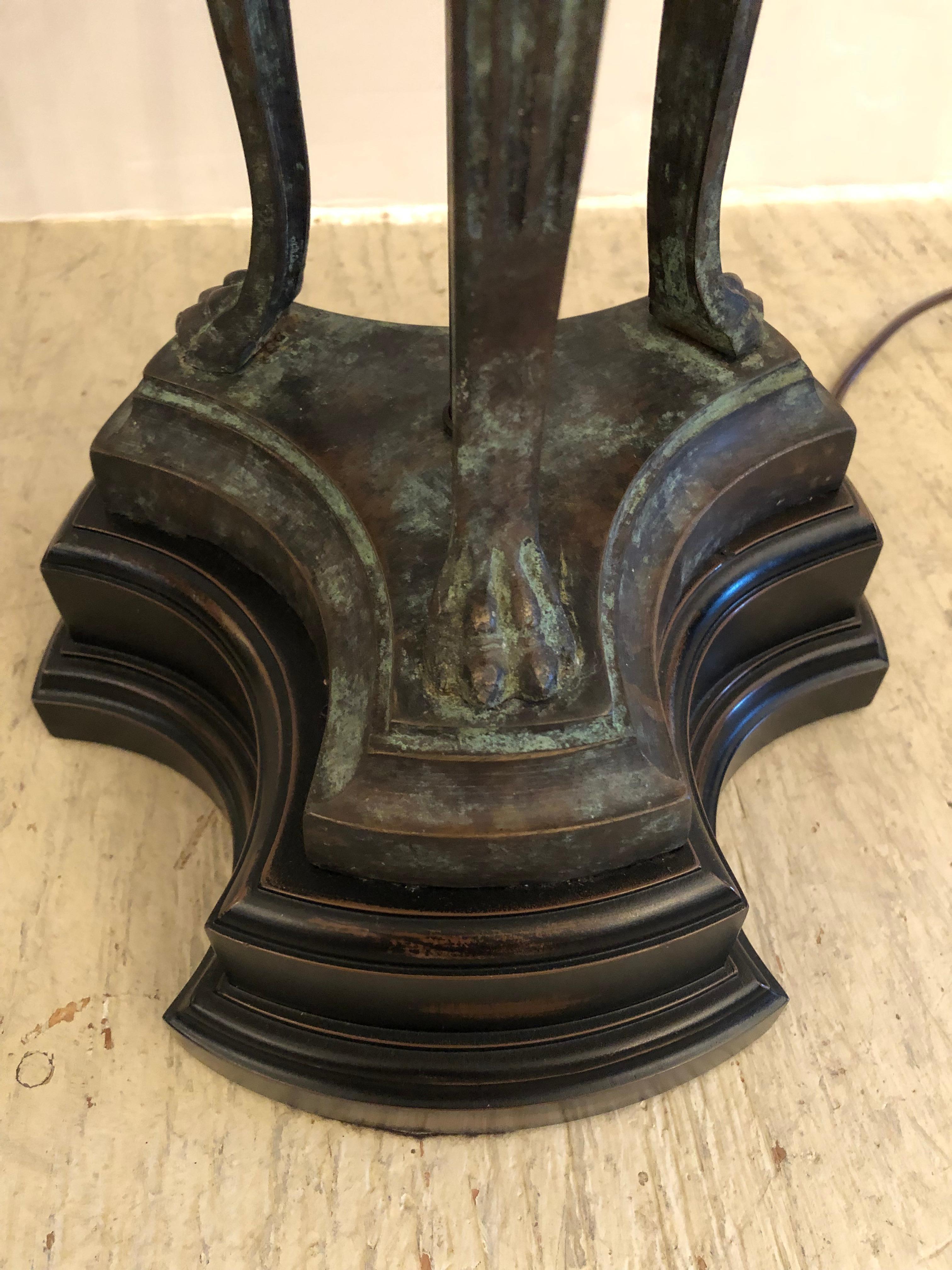 American Regal Pair of Neoclassical Bronze Table Lamps with Custom Shades