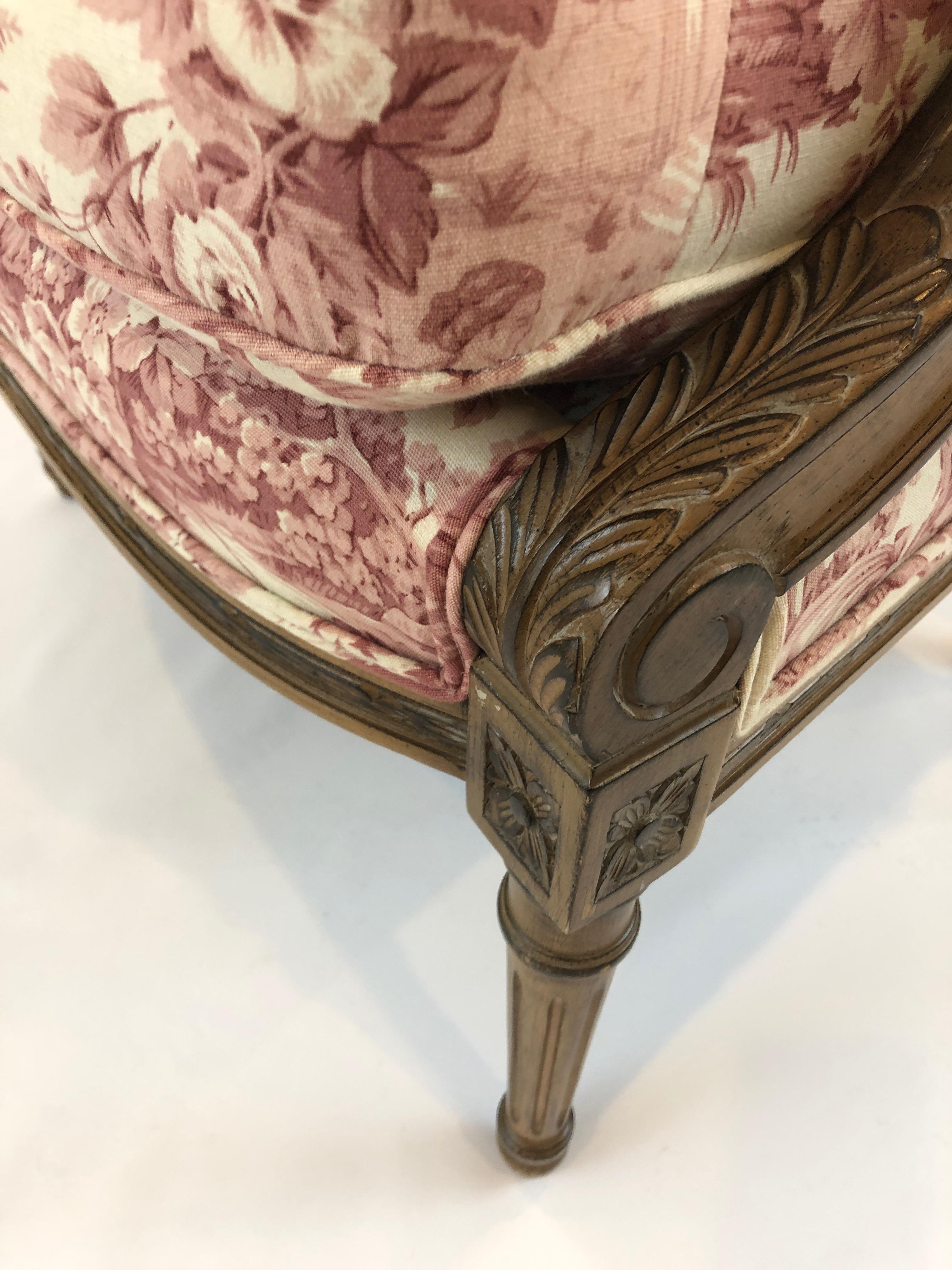 American Regal Provencal Carved Fruitwood and Toile Upholstered Armchair