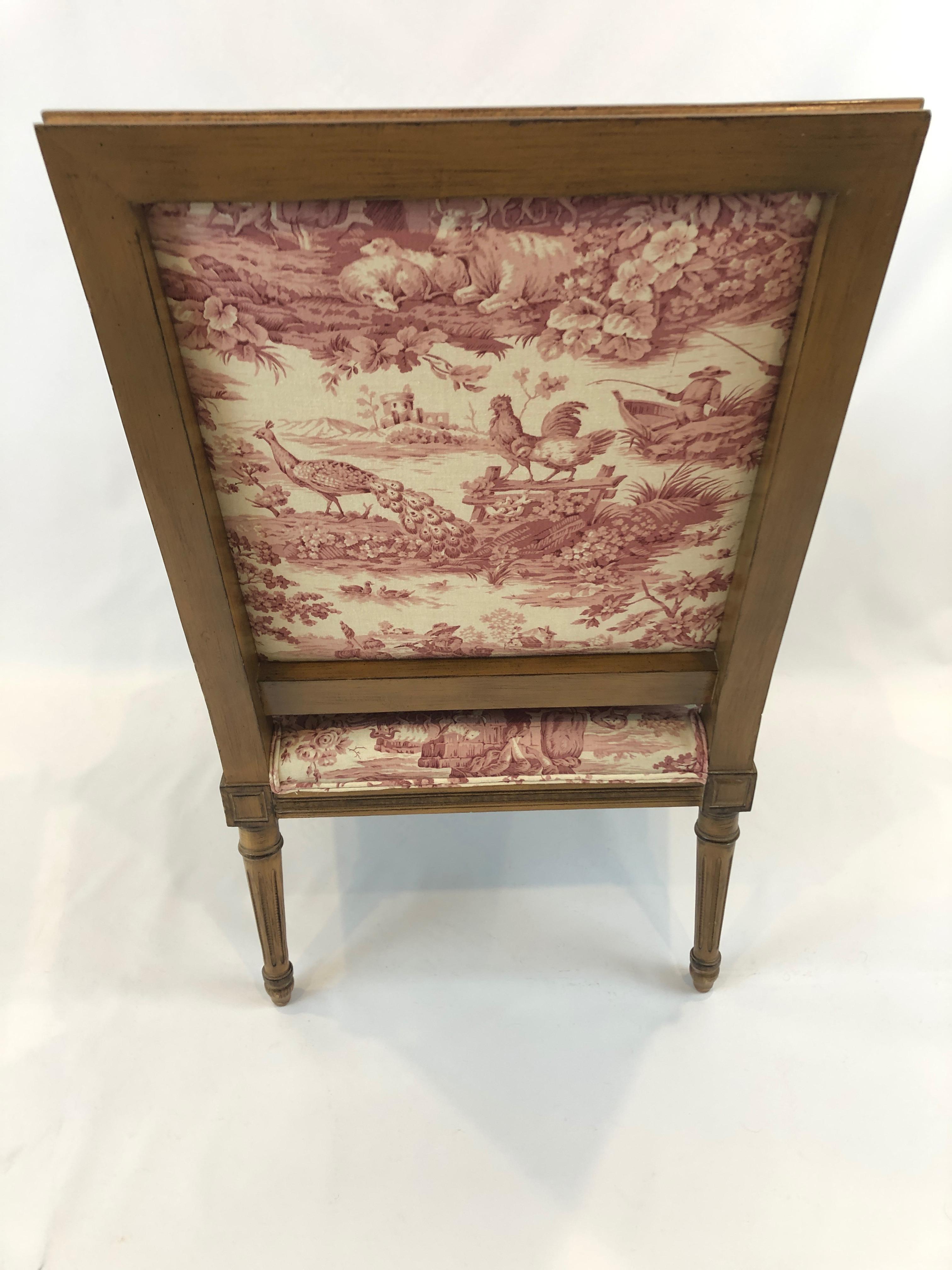 Regal Provencal Carved Fruitwood and Toile Upholstered Armchair In Excellent Condition In Hopewell, NJ