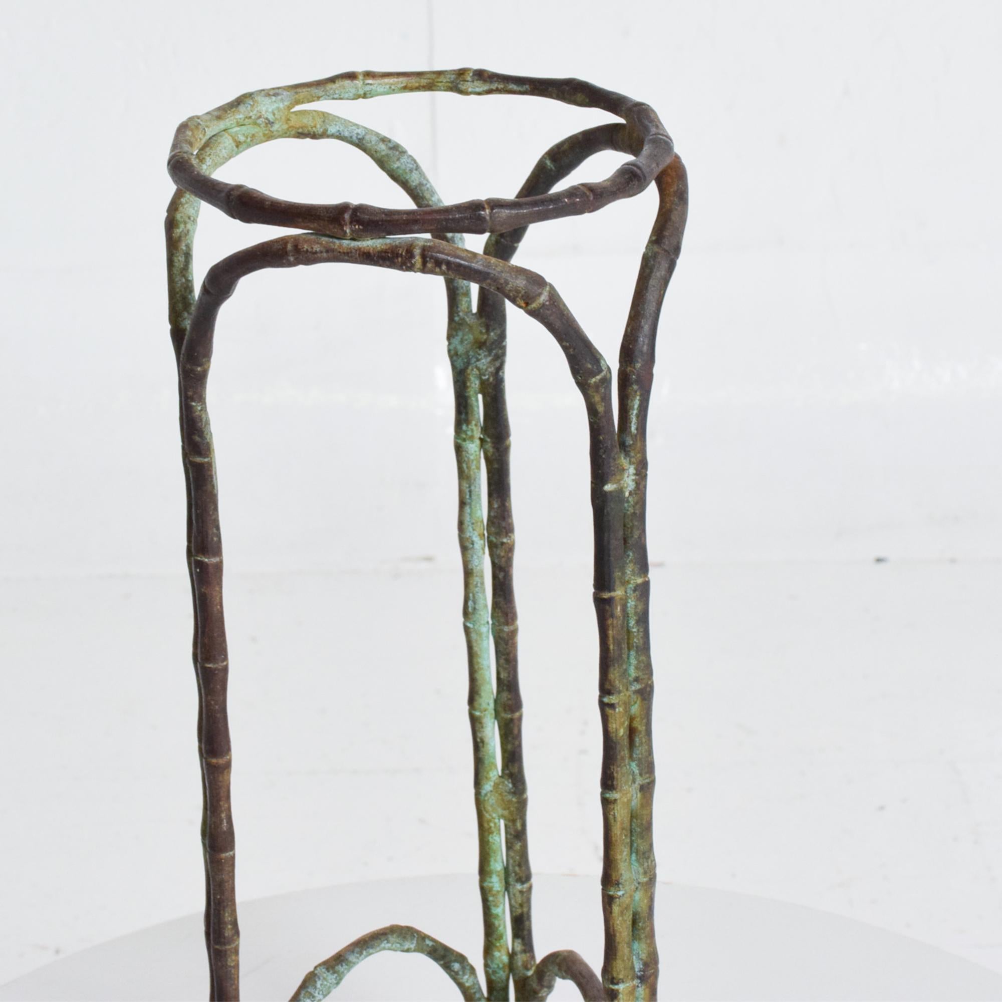 Mid-20th Century Regal Regency Faux Bamboo Pedestal Vase Stand Garden Planter in Bronze Verdigris