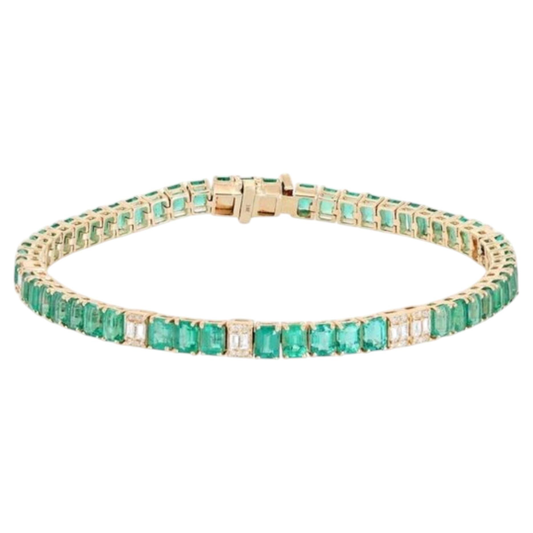 Regal Rhythm 14K (or 18k upon request) Yellow Gold Emerald Line Bracelet For Sale