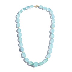 Collar Regal con cuentas de diamantes y aguamarinas en color azul cielo, en oro de 18 quilates