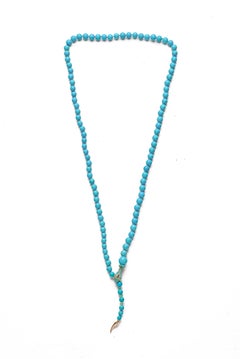 Regal Sleeping Beauty Turquoise Snake Sapphire & Diamonds Yellow Gold Necklace