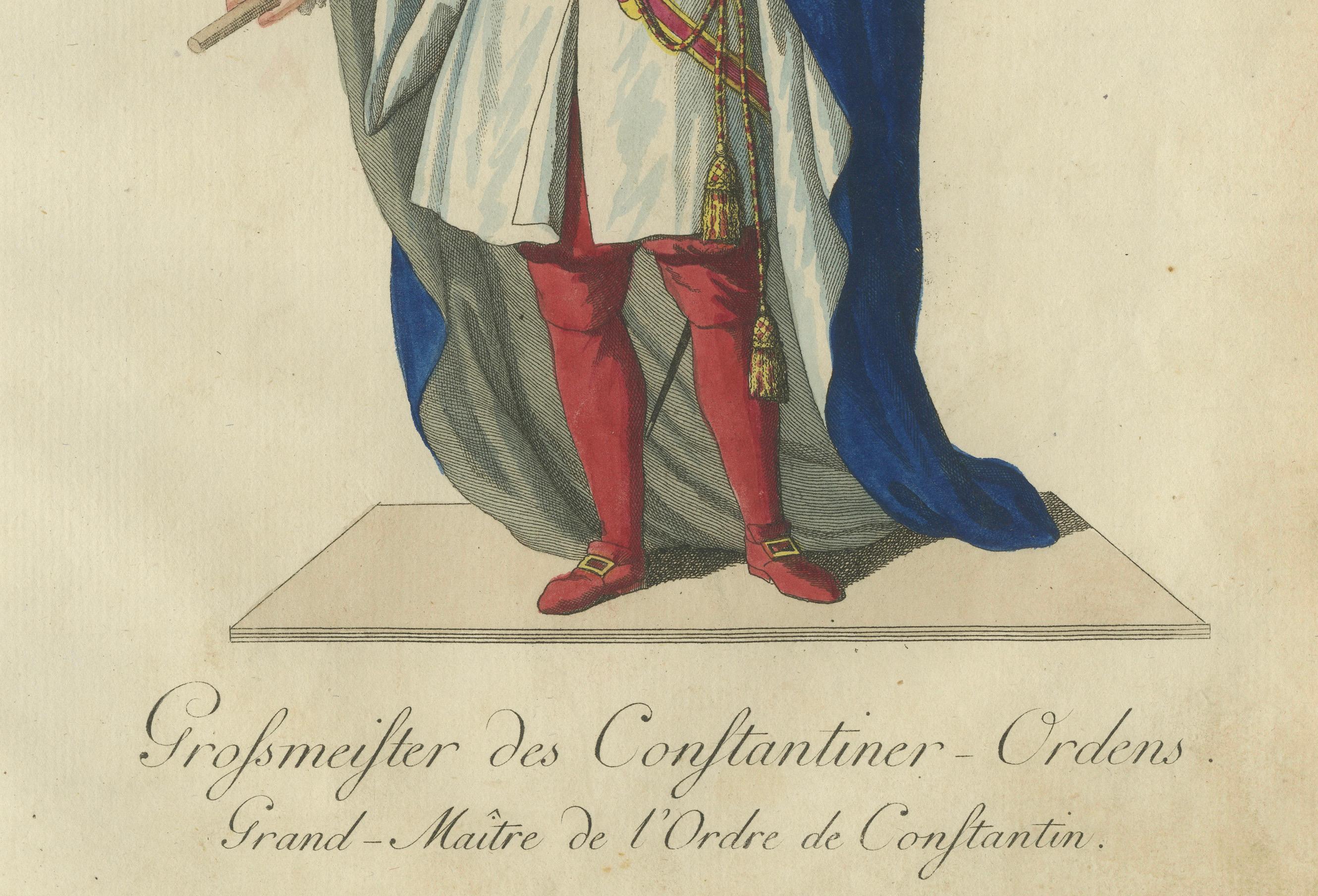 Großmeister des Konstantinischen Ordens - Kupferstich aus dem 18.

Dieser fesselnde handkolorierte Stich mit dem Titel 