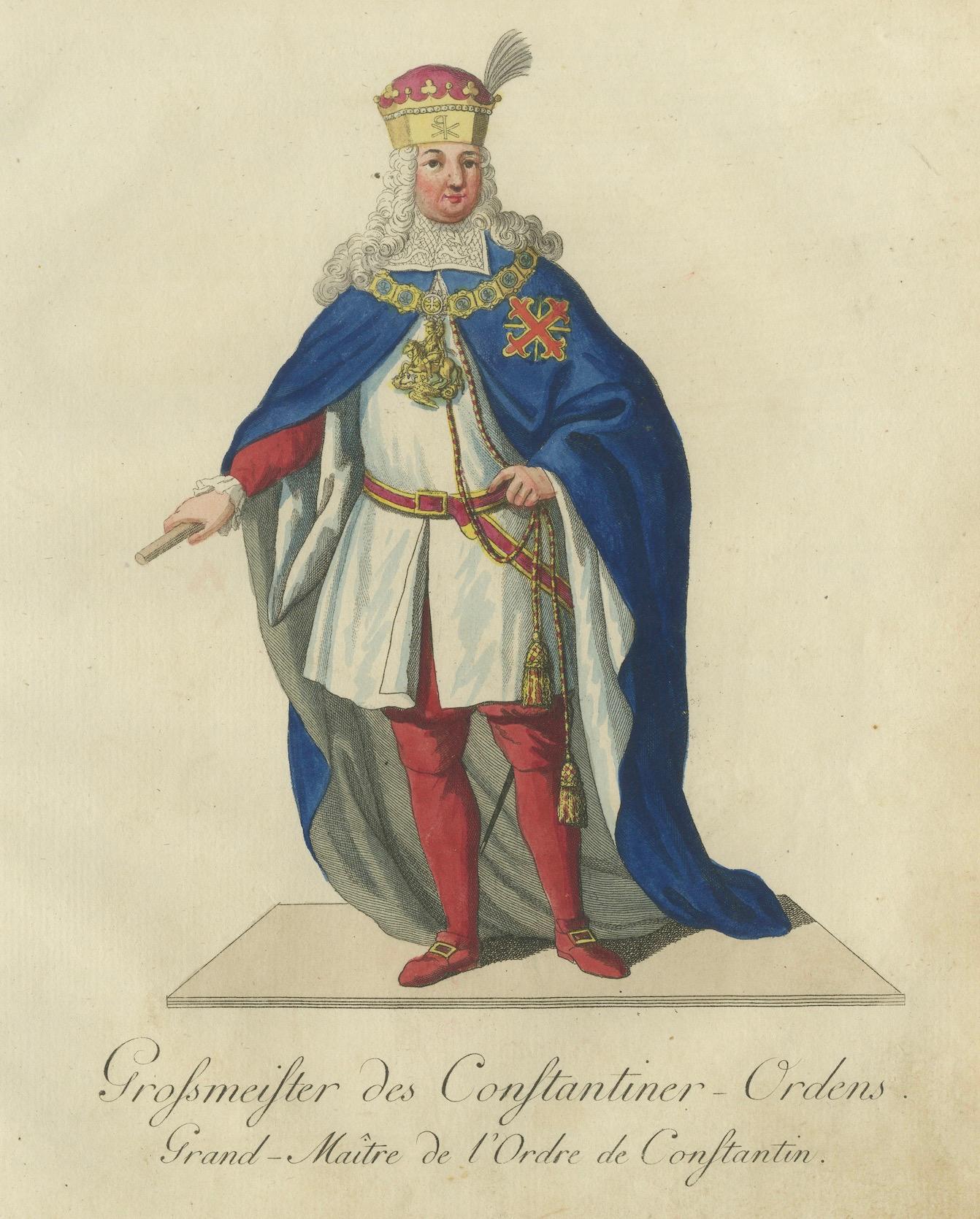 Regale Pracht des Großen Meisters des Konstantinischen Ordens – Kupferstich 1791 im Zustand „Gut“ im Angebot in Langweer, NL