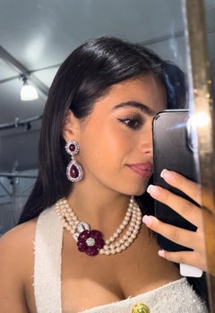 Statement 27.00 Carat 18K White Gold Rubellite & Diamond Chandelier Earrings