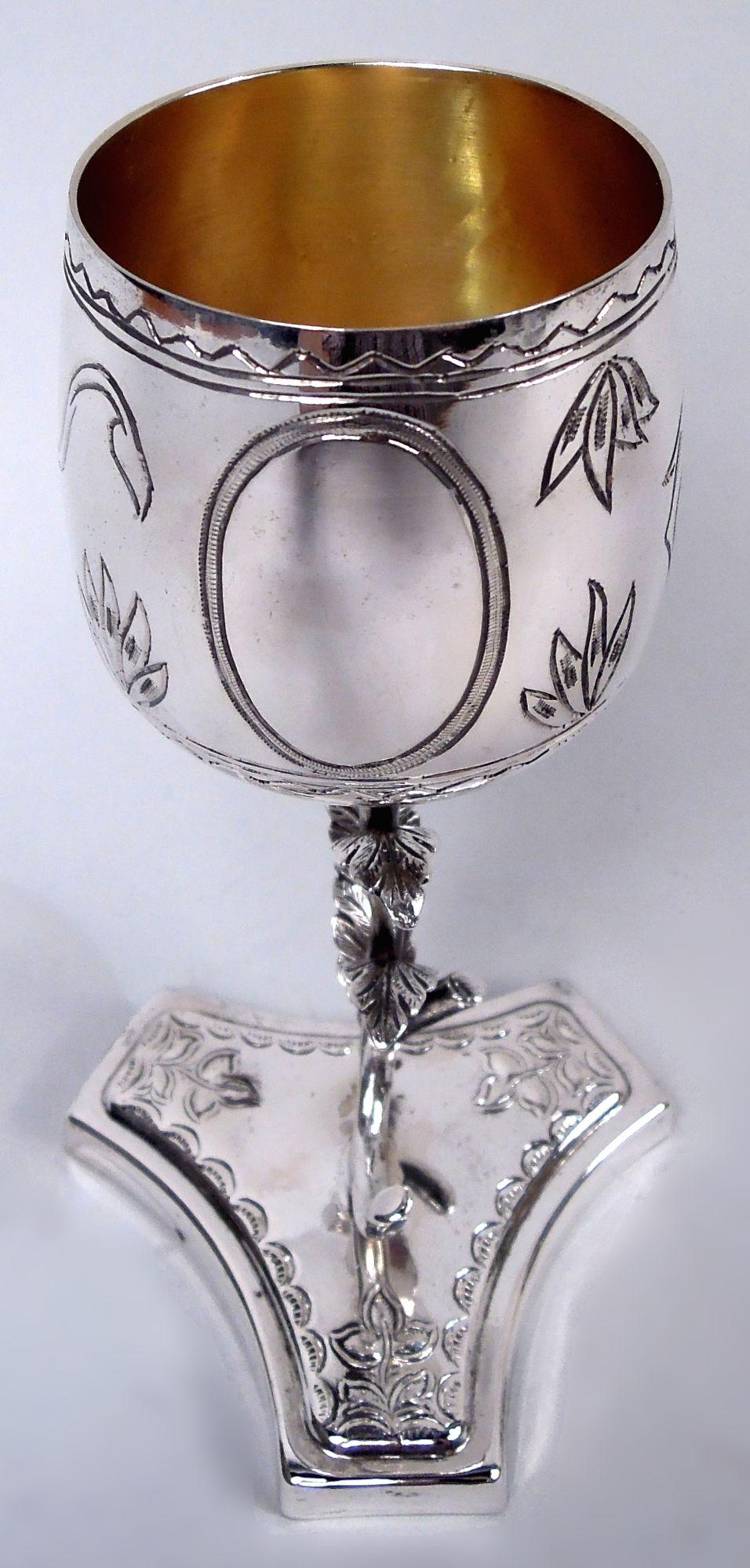 Regal Sterling Silver Deer & Lion Goblet with Leafing Stem In Good Condition For Sale In New York, NY