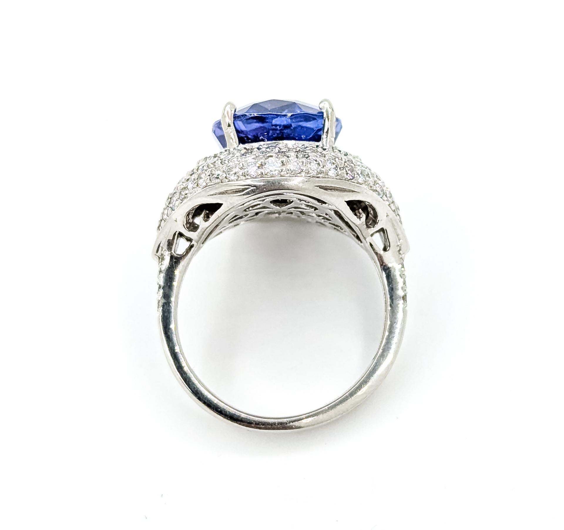 Bague cocktail en platine avec tanzanite et diamant en vente 4