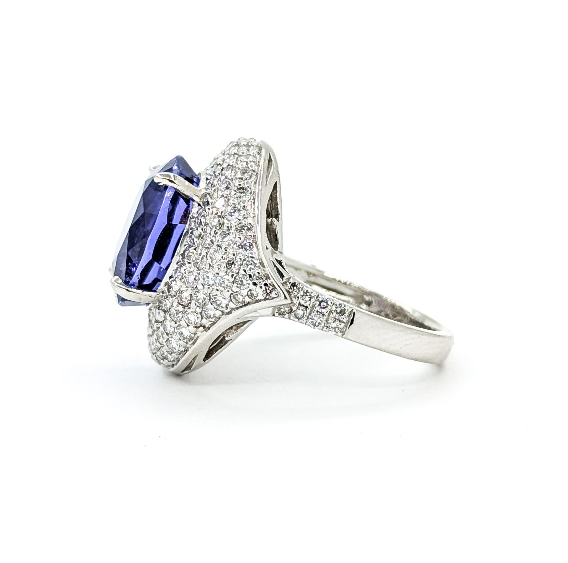 Bague cocktail en platine avec tanzanite et diamant en vente 5