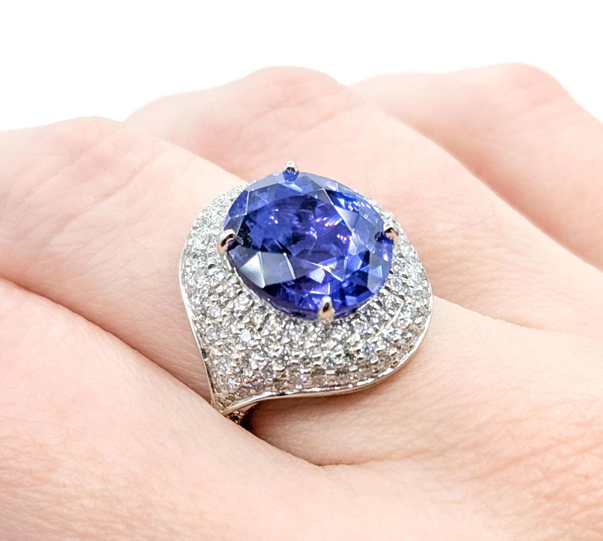 Bague cocktail en platine avec tanzanite et diamant Excellent état - En vente à Bloomington, MN