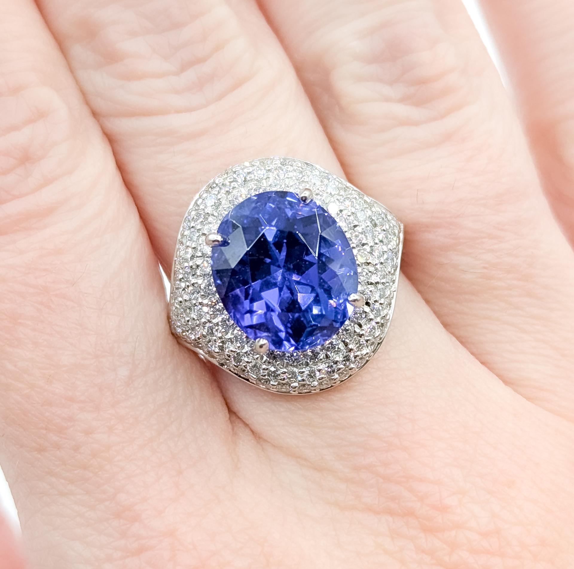 Bague cocktail en platine avec tanzanite et diamant Pour femmes en vente