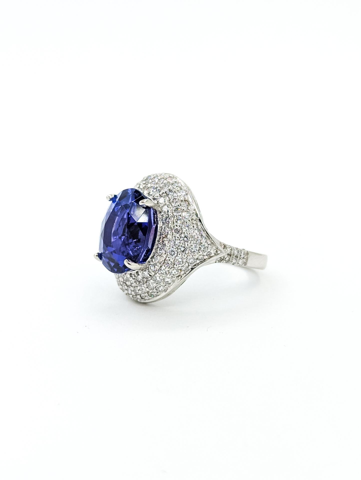 Bague cocktail en platine avec tanzanite et diamant en vente 1