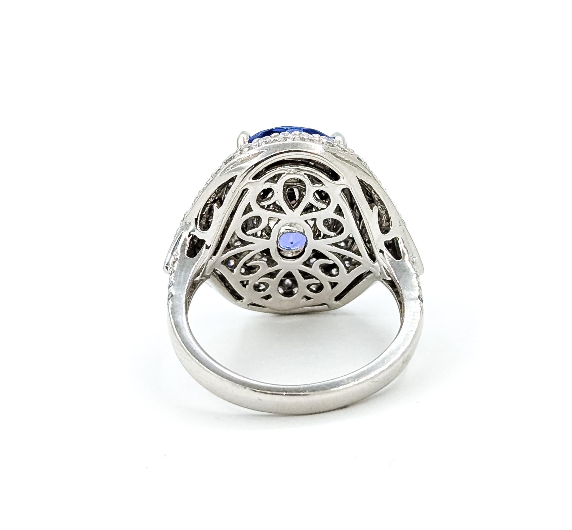 Bague cocktail en platine avec tanzanite et diamant en vente 2