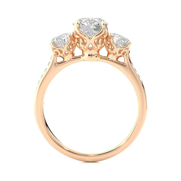 For Sale:  Regal Three Stone Moissanite Rose Gold Plated Engagement Ring for Her in Silver 11
