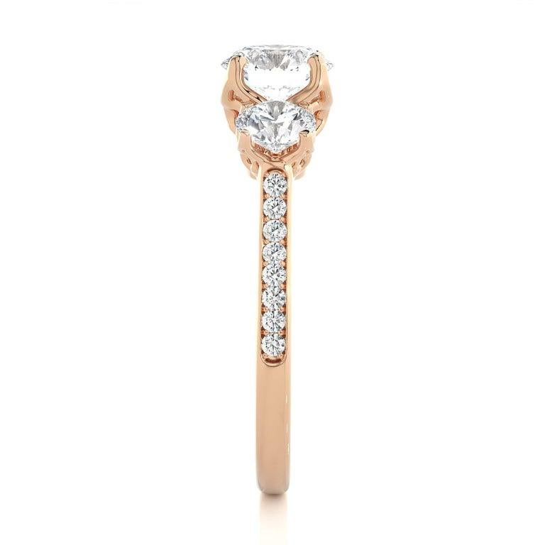 For Sale:  Regal Three Stone Moissanite Rose Gold Plated Engagement Ring for Her in Silver 8
