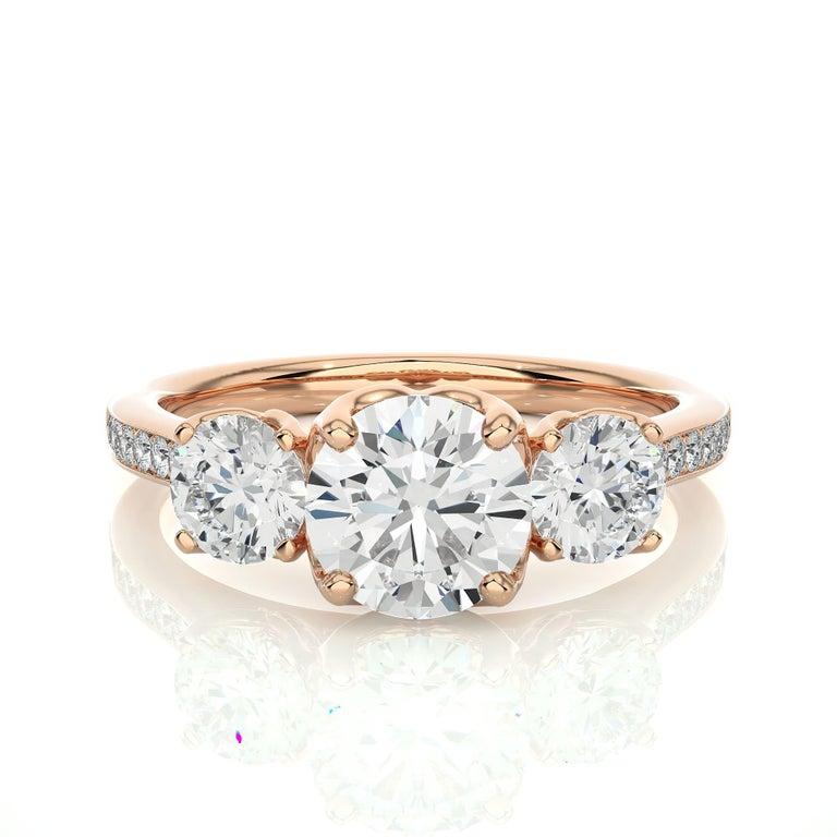 For Sale:  Regal Three Stone Moissanite Rose Gold Plated Engagement Ring for Her in Silver 9