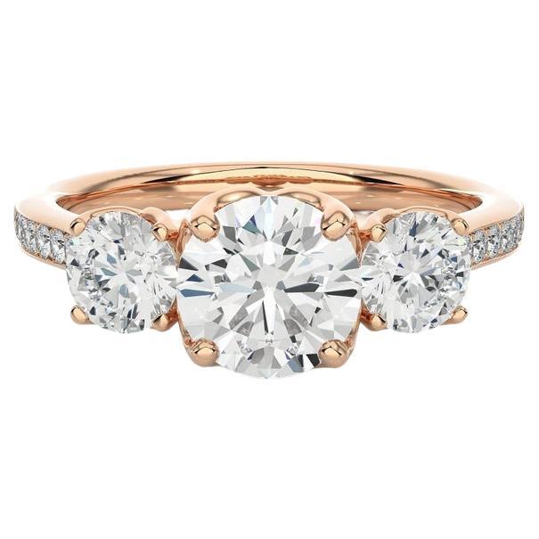 For Sale:  Regal Three Stone Moissanite Rose Gold Plated Engagement Ring for Her in Silver