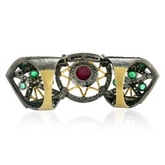 Regal Victorian-Style Ruby & Emerald Elongated Statement Ring