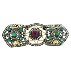 Regal Victorian-Style Ruby 
Emerald Elongated Statement Ring