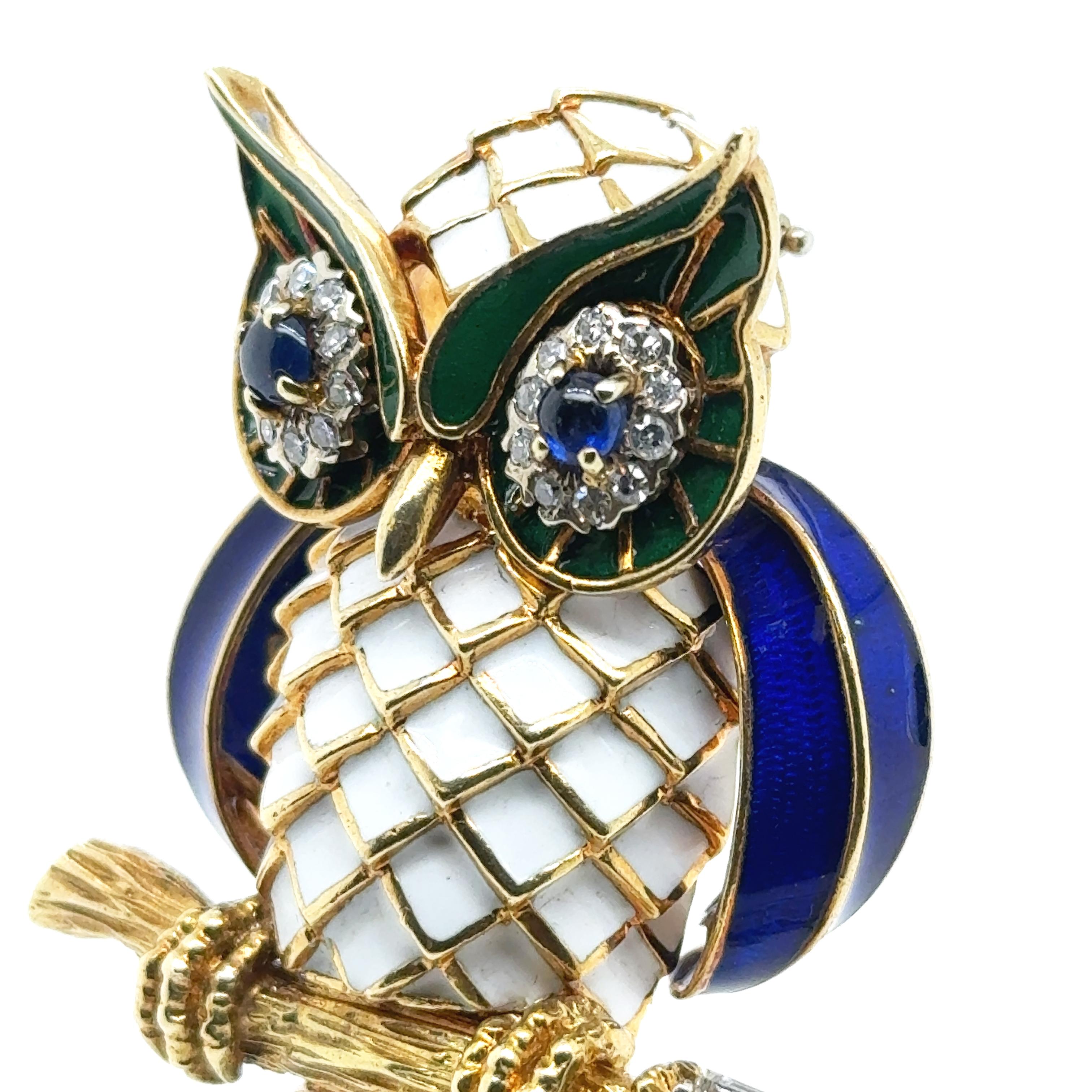 Regal Vintage Broche Búho Esmaltado Zafiro y Diamantes Artes y manualidades en venta