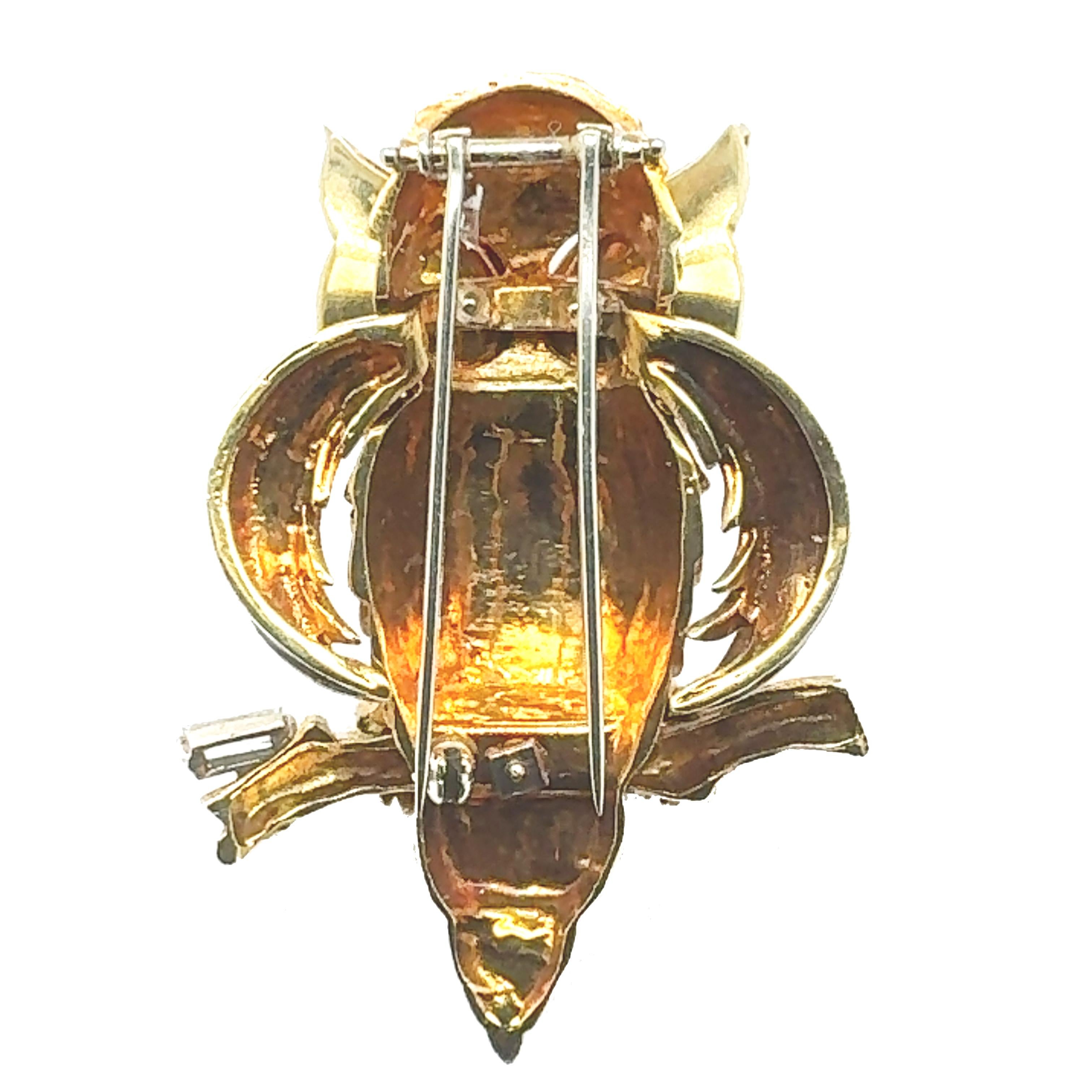 Regal Vintage Broche Búho Esmaltado Zafiro y Diamantes Corte brillante en venta