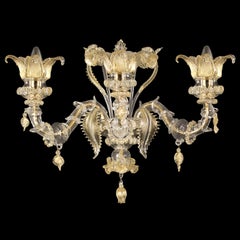 Rezzonico Wall 3 arms Crystal and Gold Murano Glass Regale by Multiforme