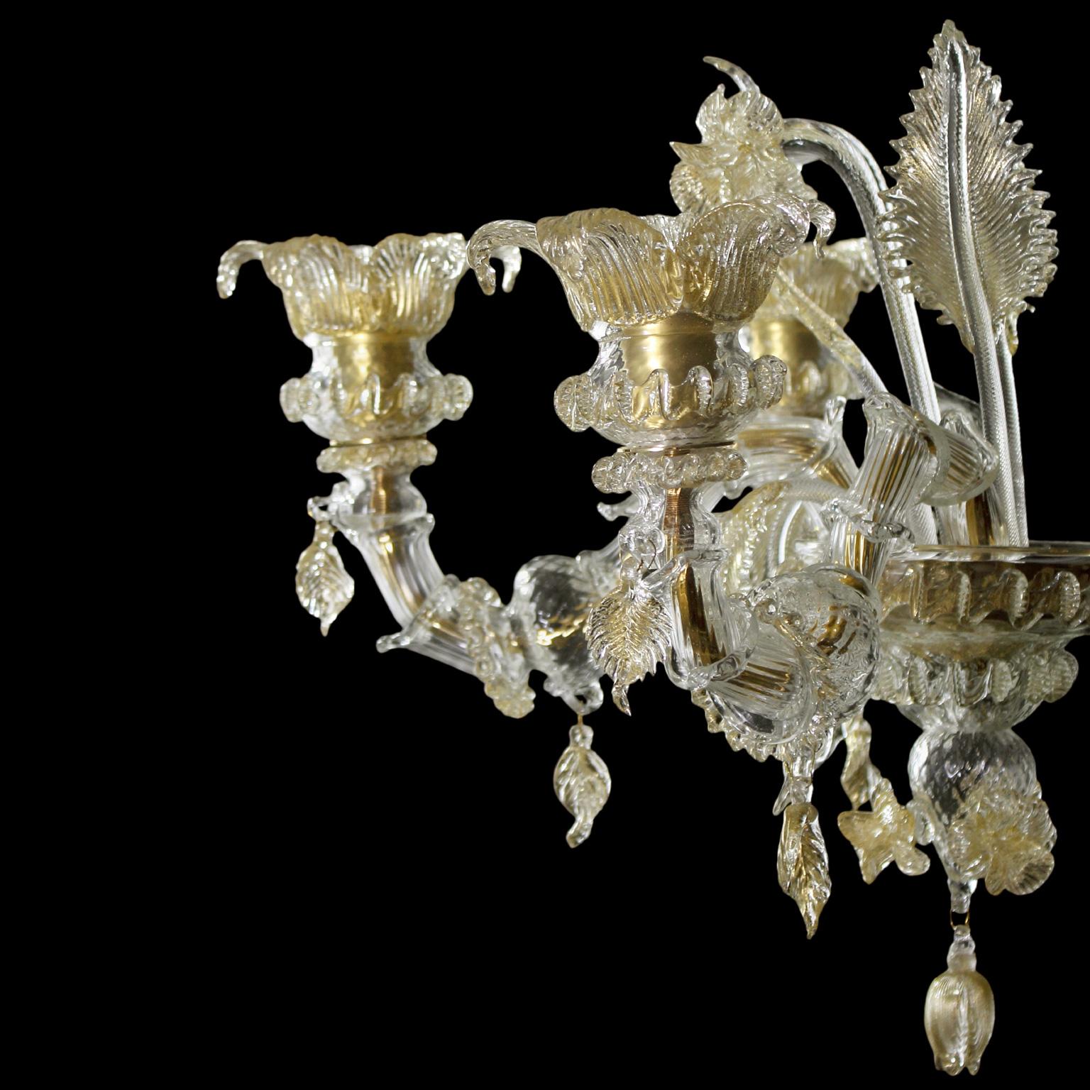 Rezzonico Wandregal aus Kristall und Gold-Muranoglas mit 3 Armen von Multiforme (21. Jahrhundert und zeitgenössisch) im Angebot