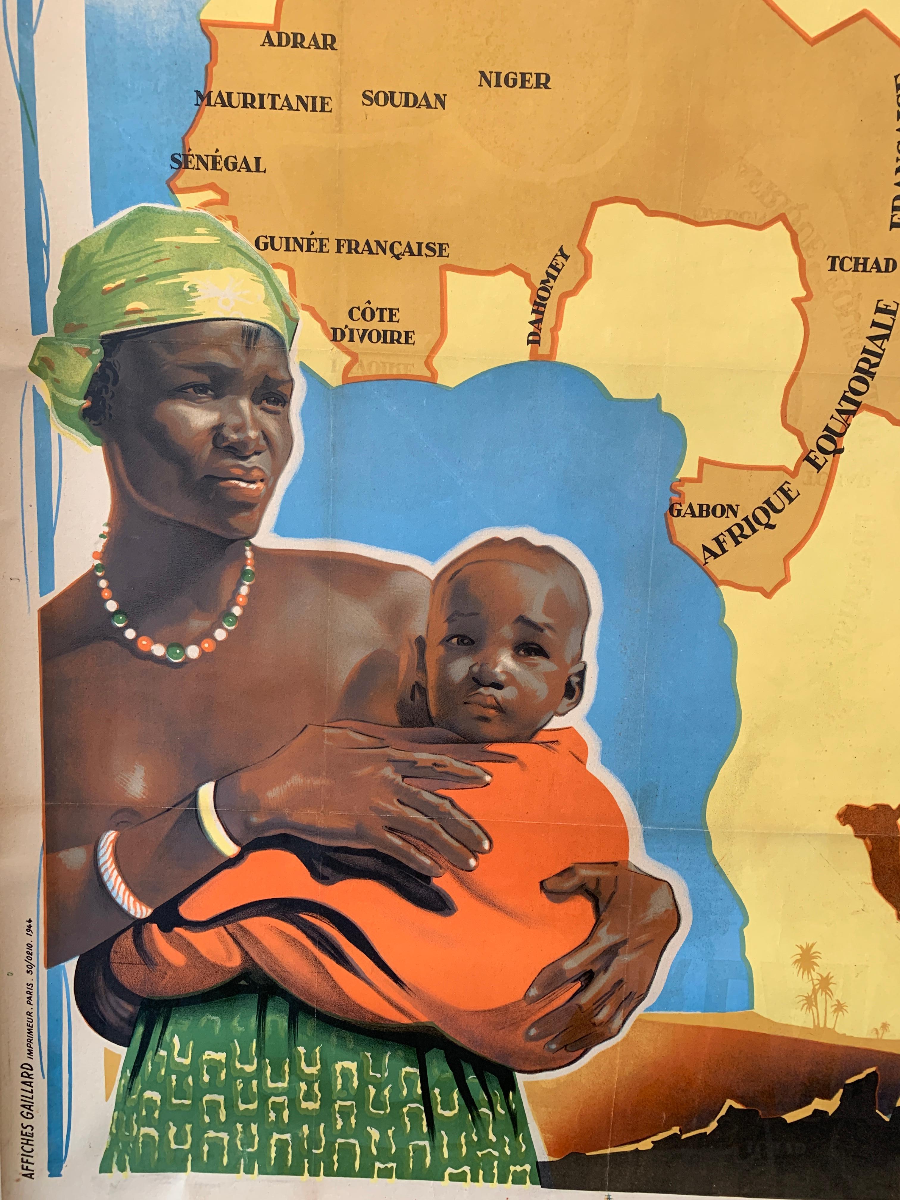Mid-Century Modern 'Regards Sur L'Afrique' Original Vintage Poster by Jacques Bonneaud, 1944 For Sale