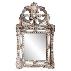 Antique Régence 18th Century French Silver Parcel Gilt Mirror with Floral Carved Crest