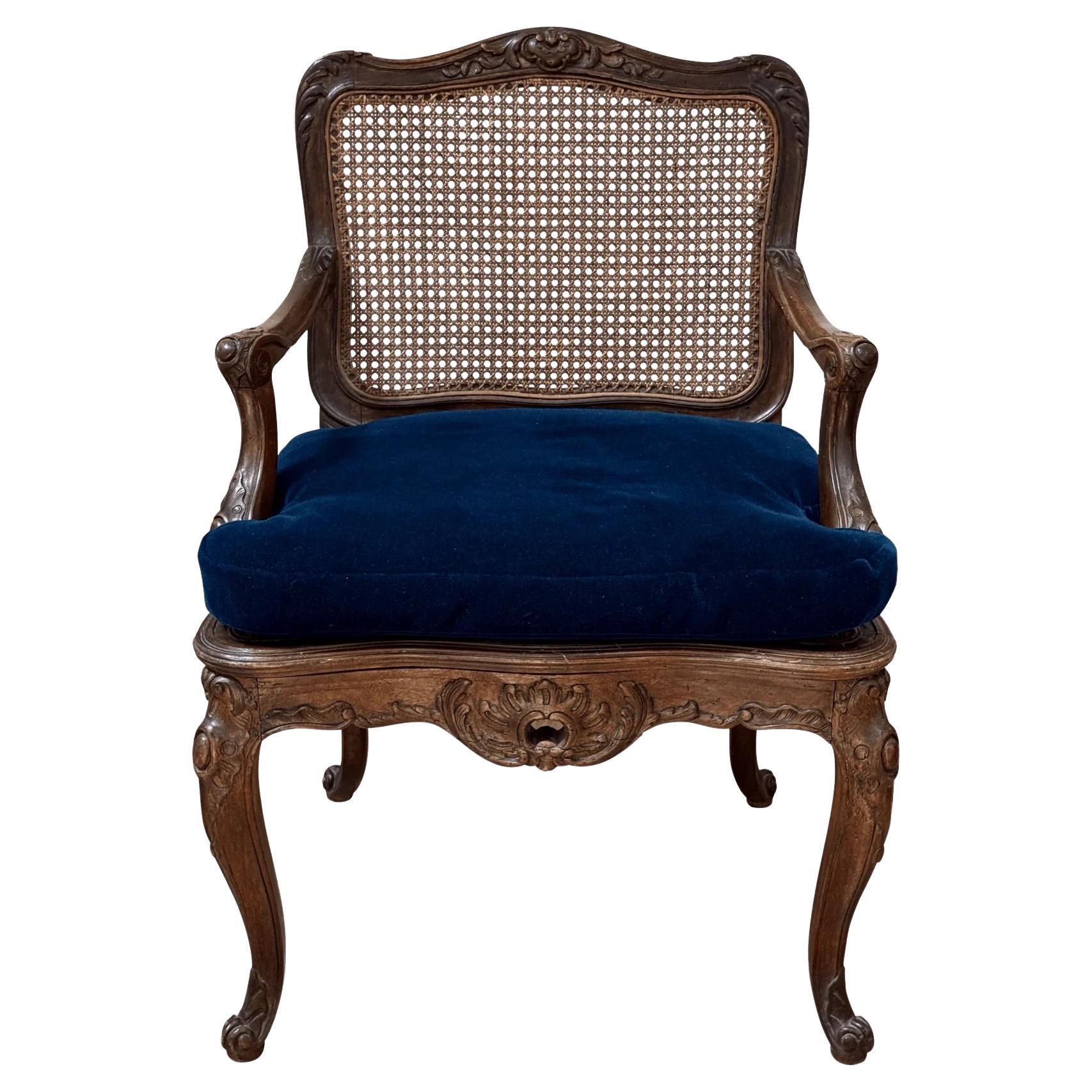 Regence Beechwood Caned Fauteuil, France, 18th century For Sale