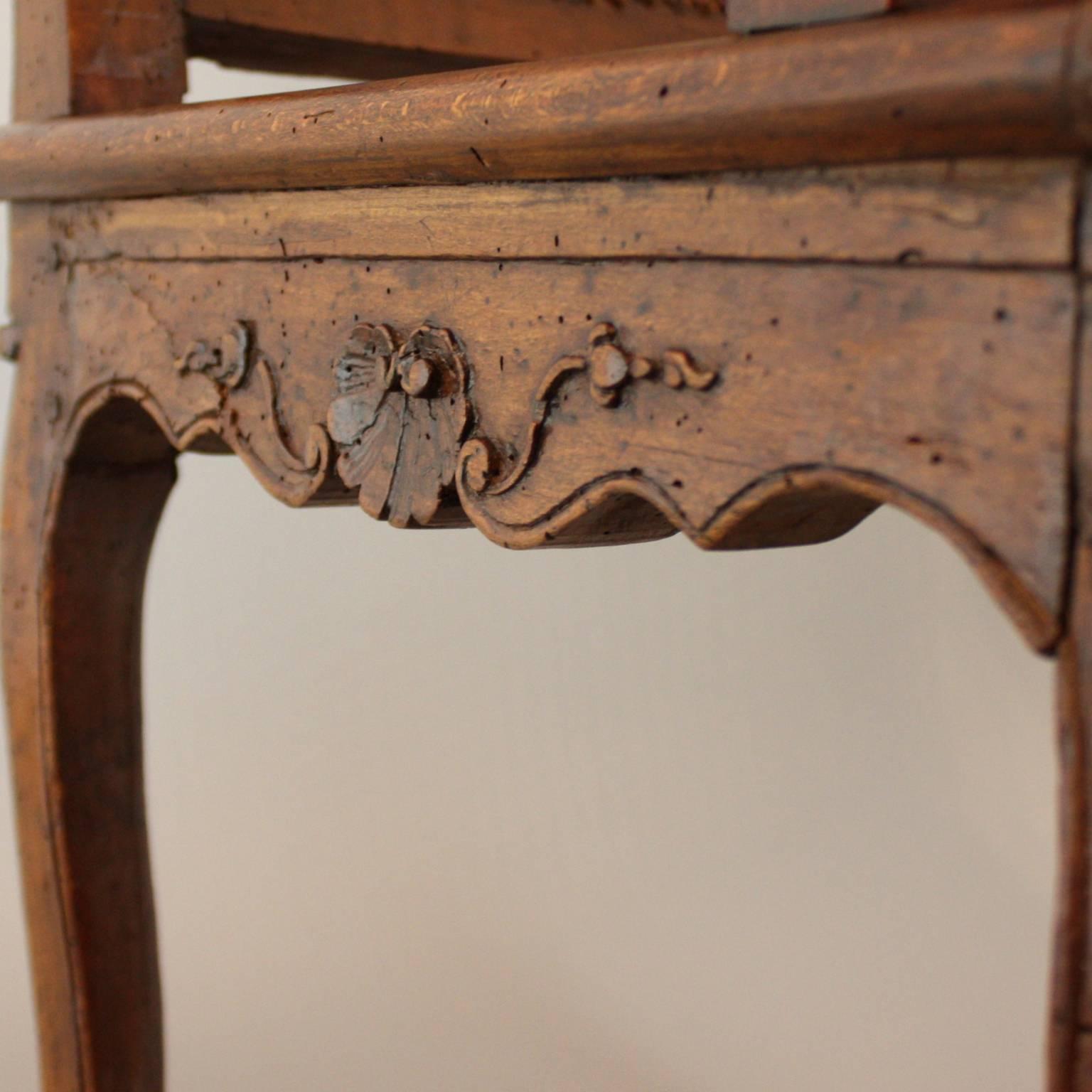 French Regence Carved and Caned Armchair or Fauteuil, circa 1720