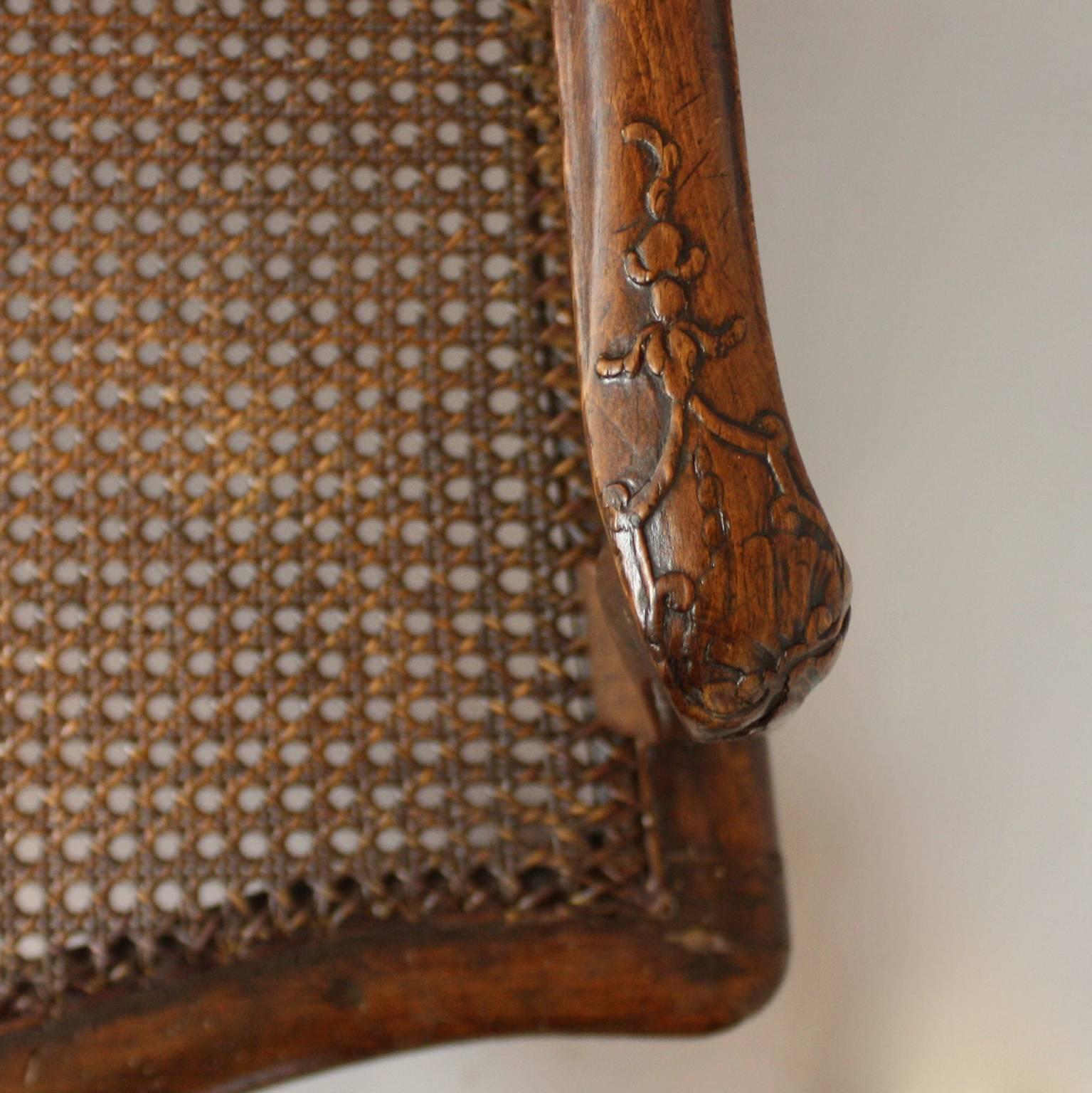 Early 18th Century Regence Carved and Caned Armchair or Fauteuil, circa 1720