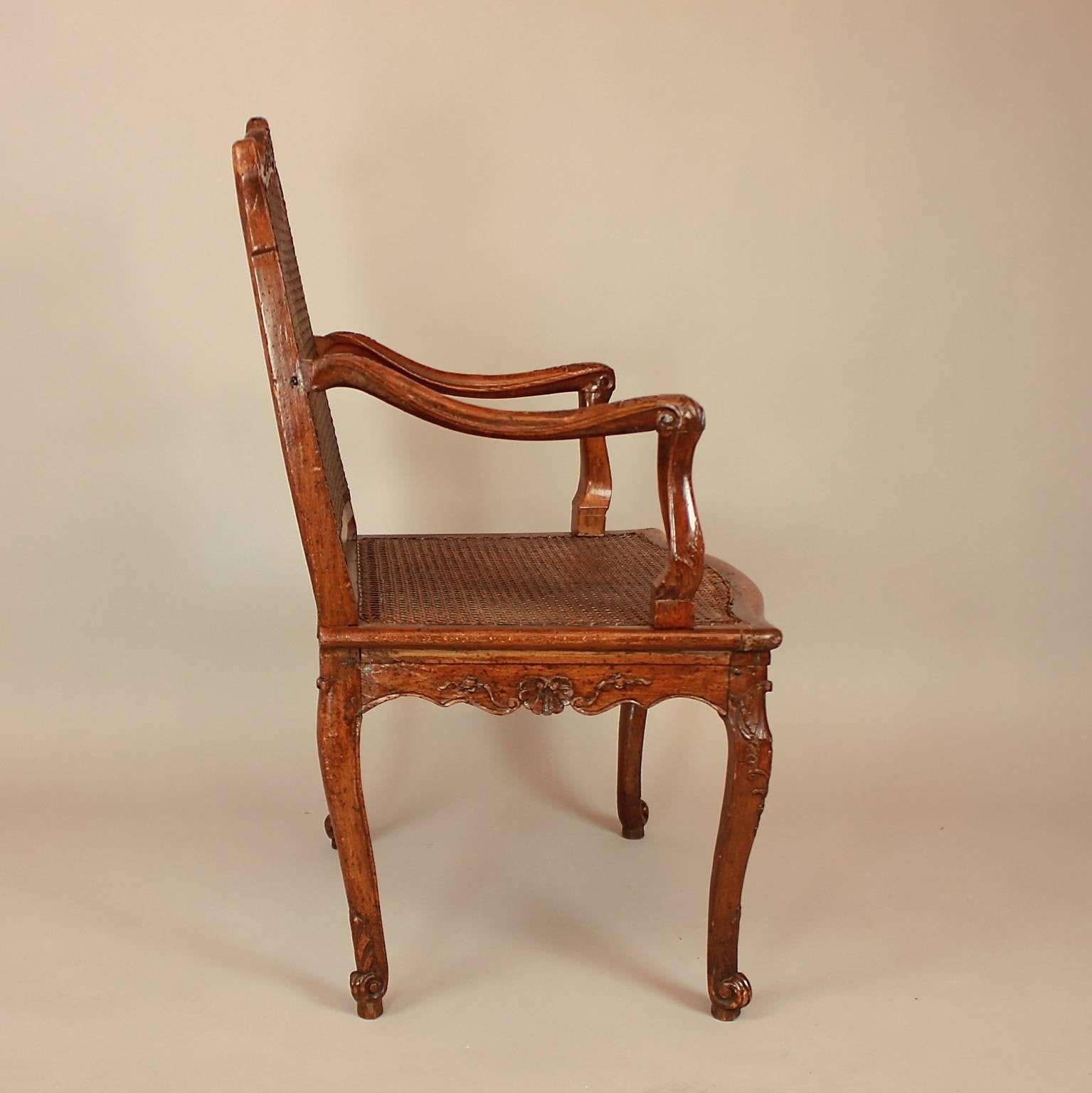 Regence Carved and Caned Armchair or Fauteuil, circa 1720 2