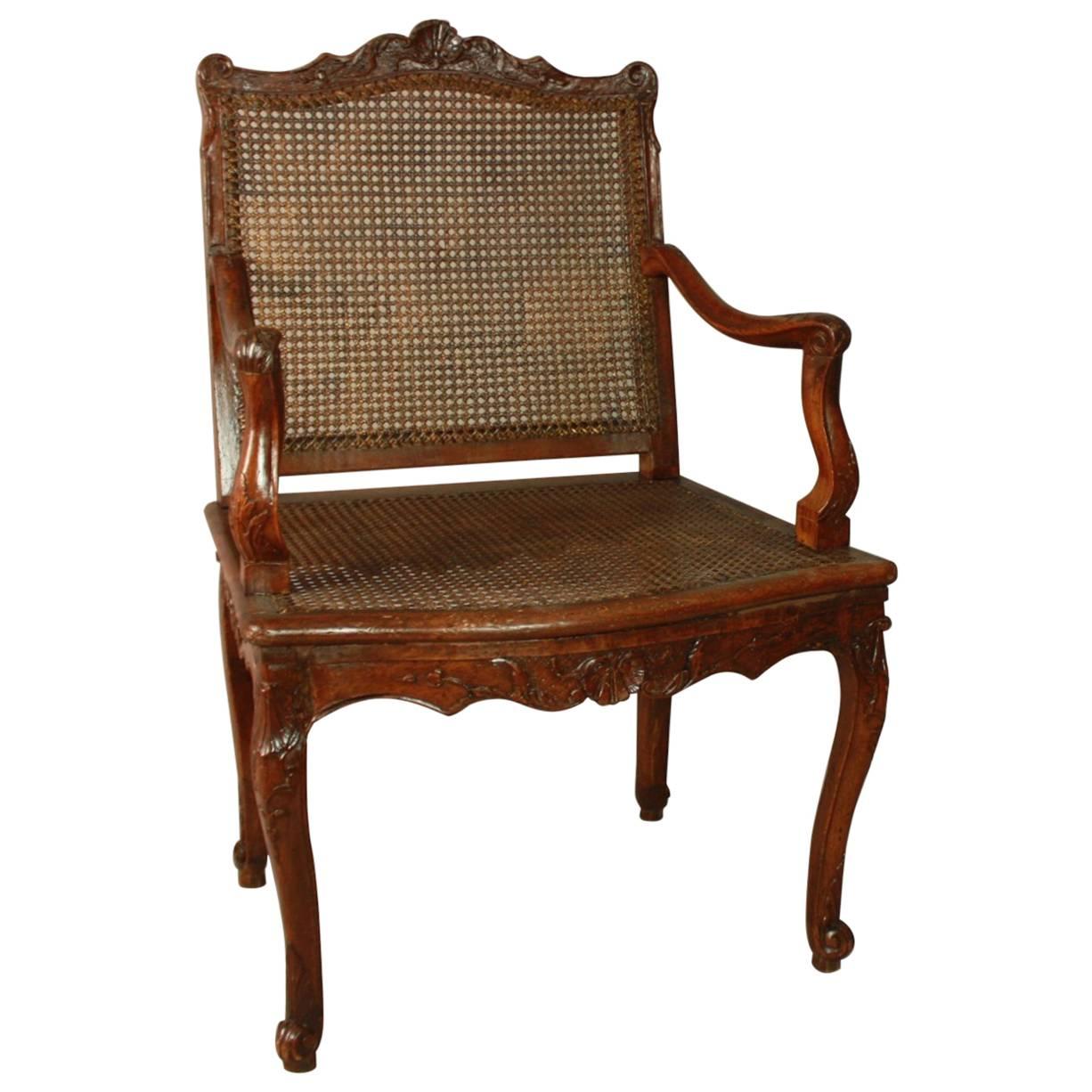 Regence Carved and Caned Armchair or Fauteuil, circa 1720