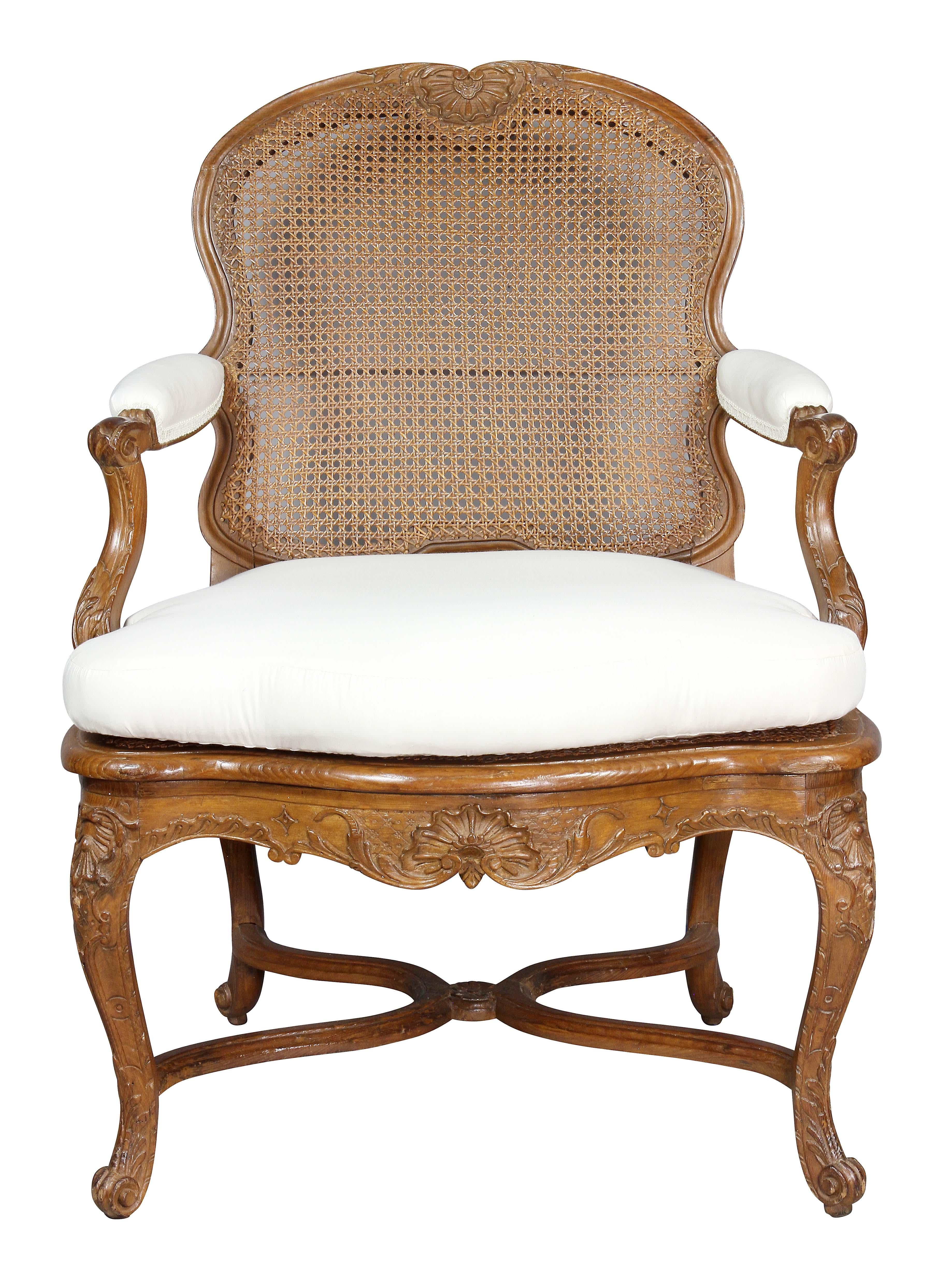 French Regence Carved Oak Fauteuil