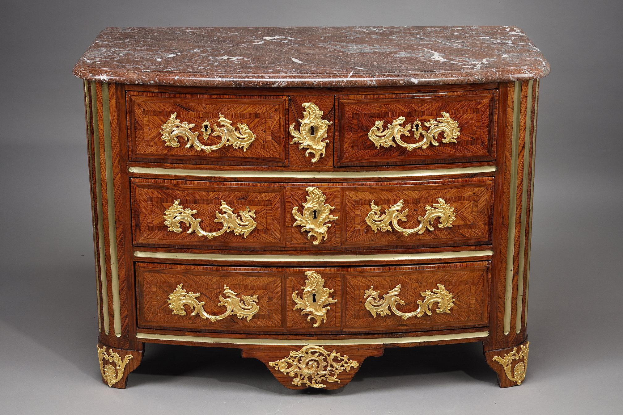 French Regence chest of drawers stamped P M , attributed to Pierre Moulin For Sale
