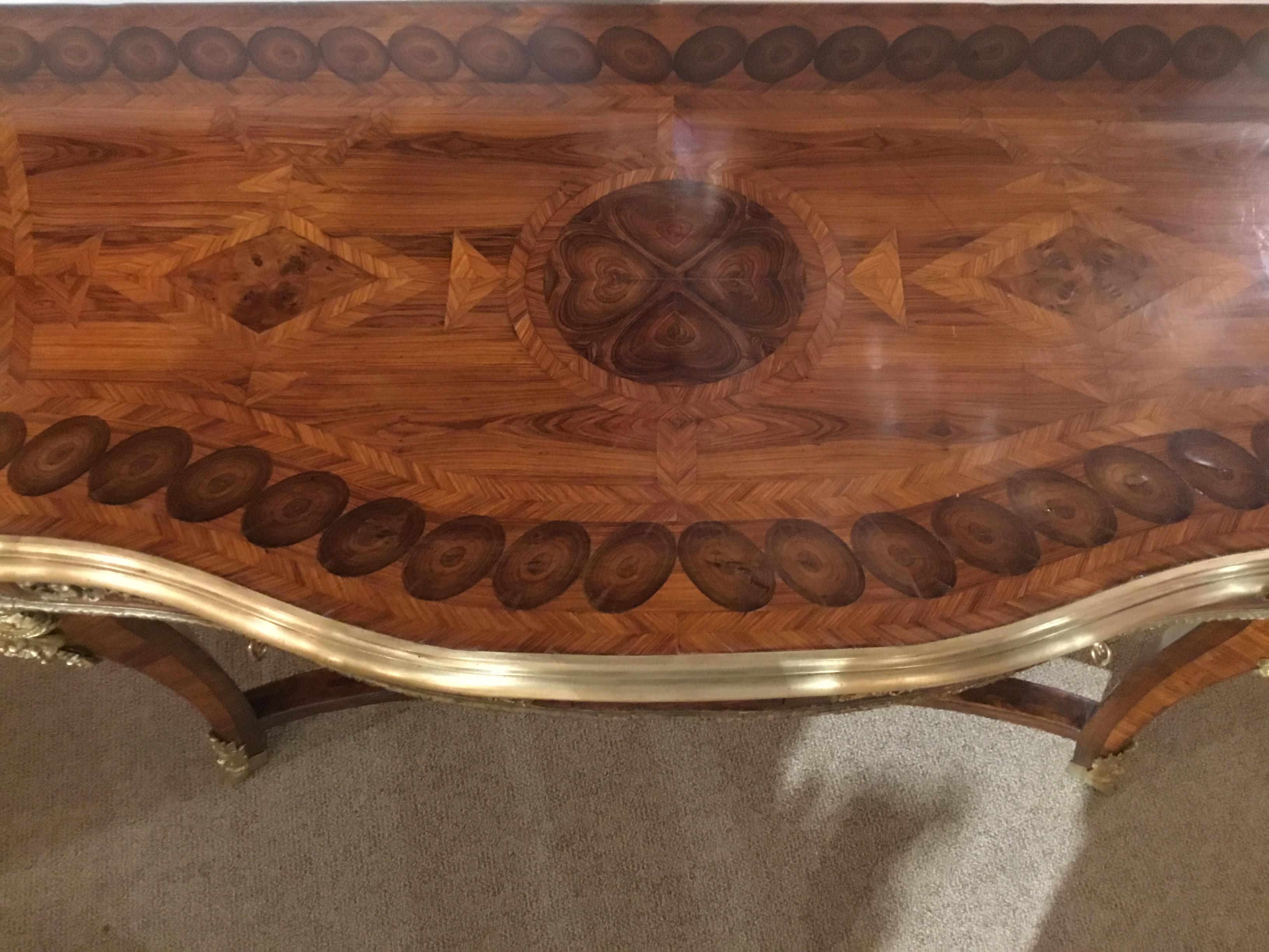 Regence Gilt Bronze Mounted Parquetry Inlaid Hardwood Console Table 18th Century In Good Condition For Sale In Houston, TX