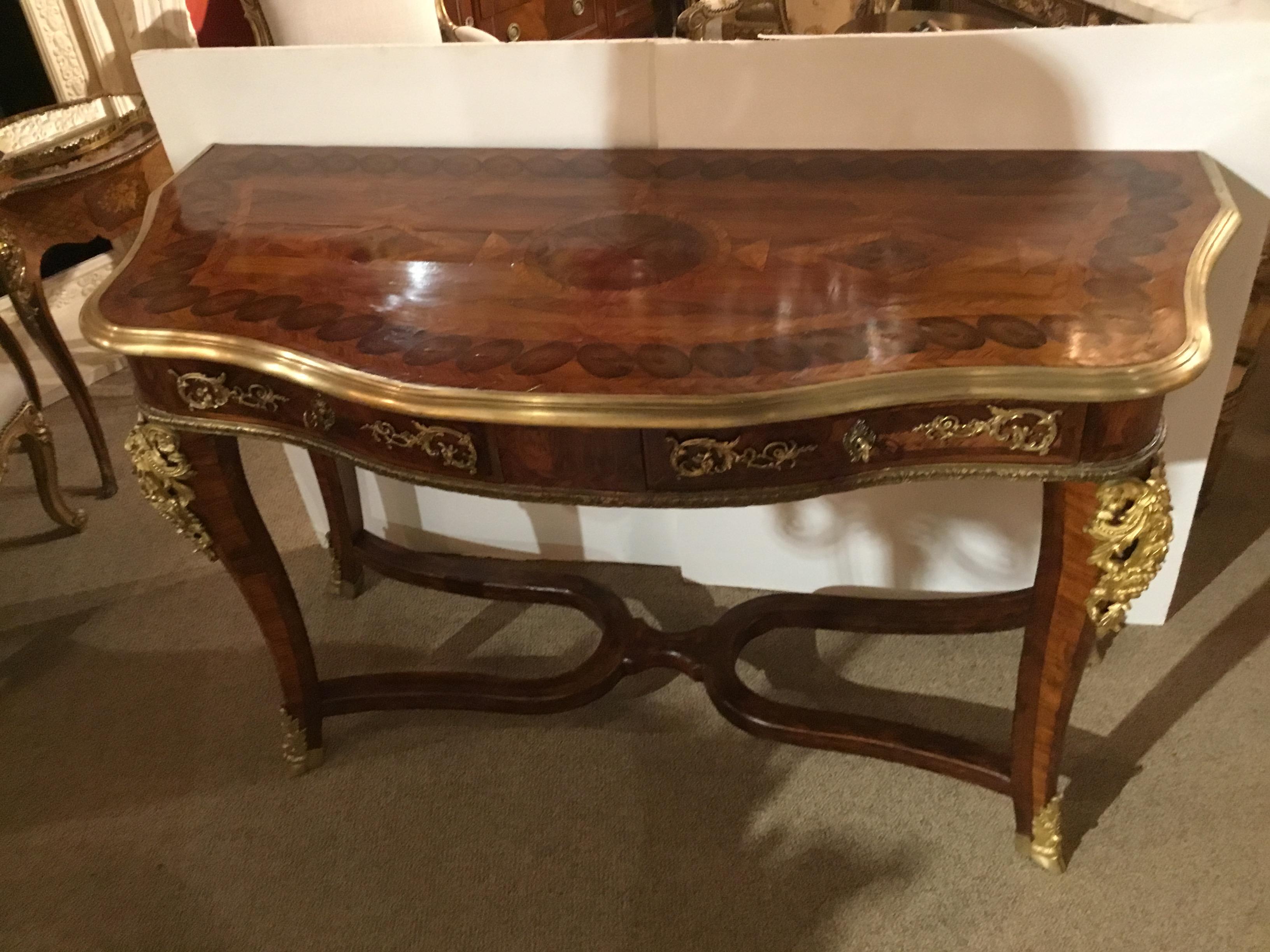 Regence Gilt Bronze Mounted Parquetry Inlaid Hardwood Console Table 18th Century For Sale 2