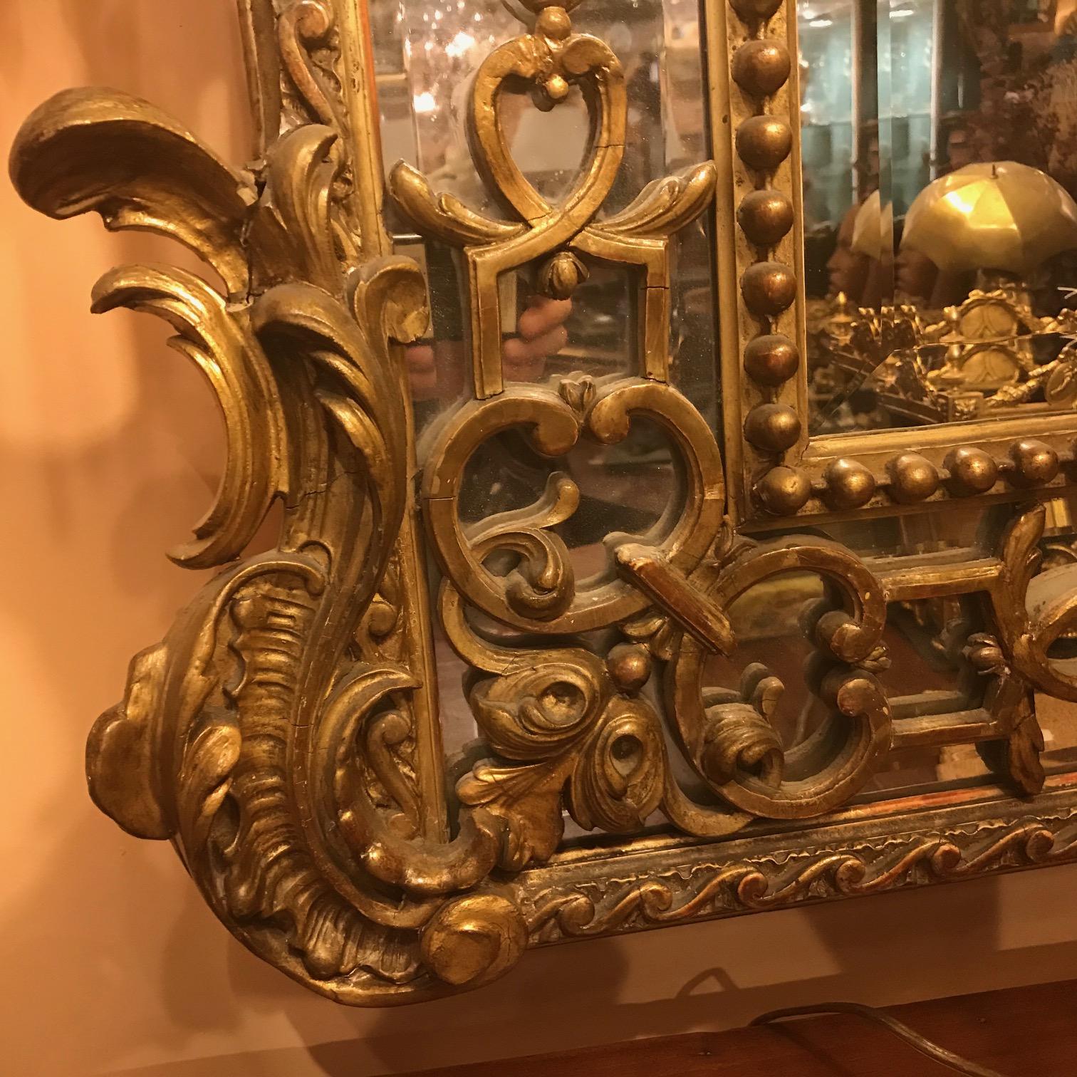 Regence Style Large Carved Giltwood Mirror  For Sale 2