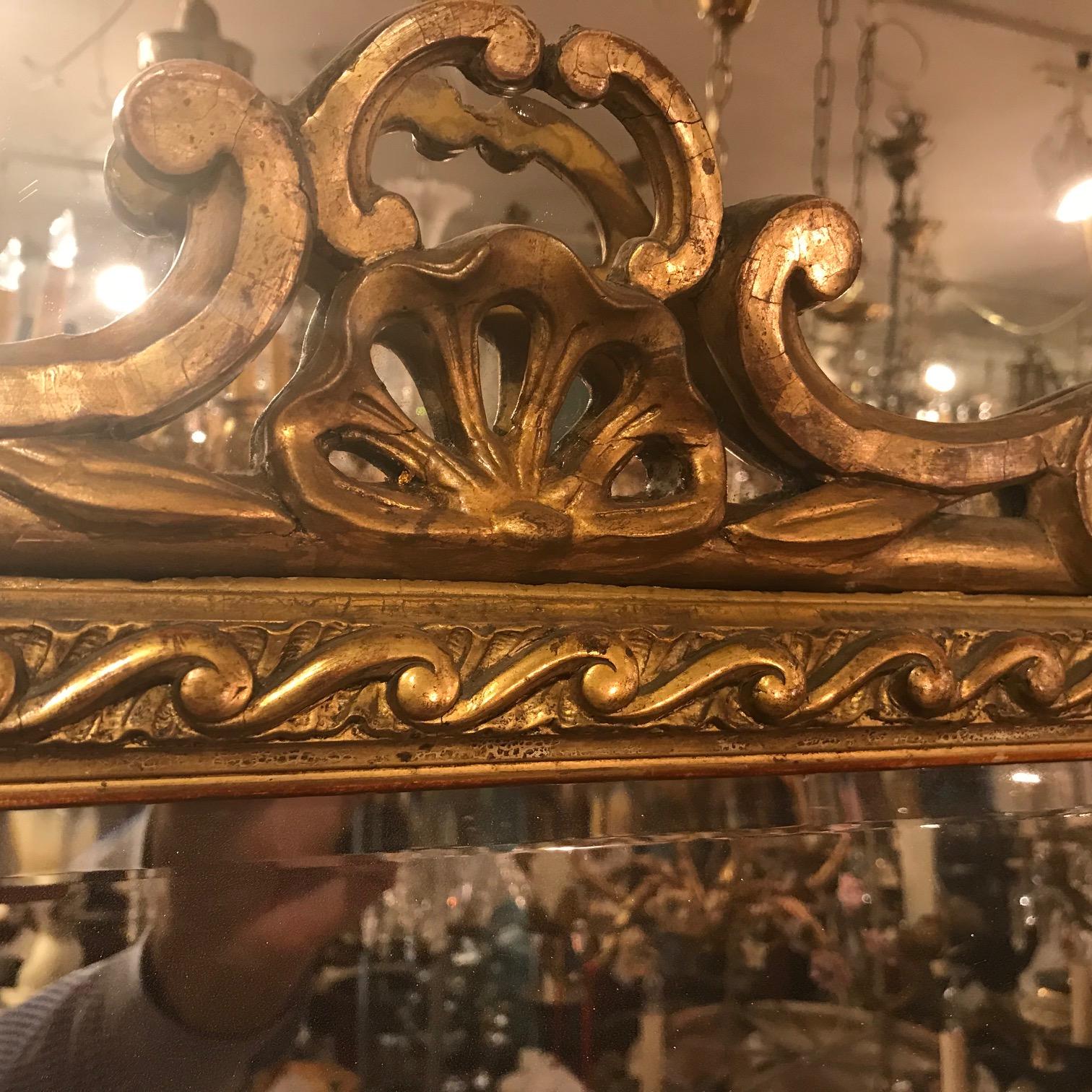 Gesso Regence Style Large Carved Giltwood Mirror  For Sale