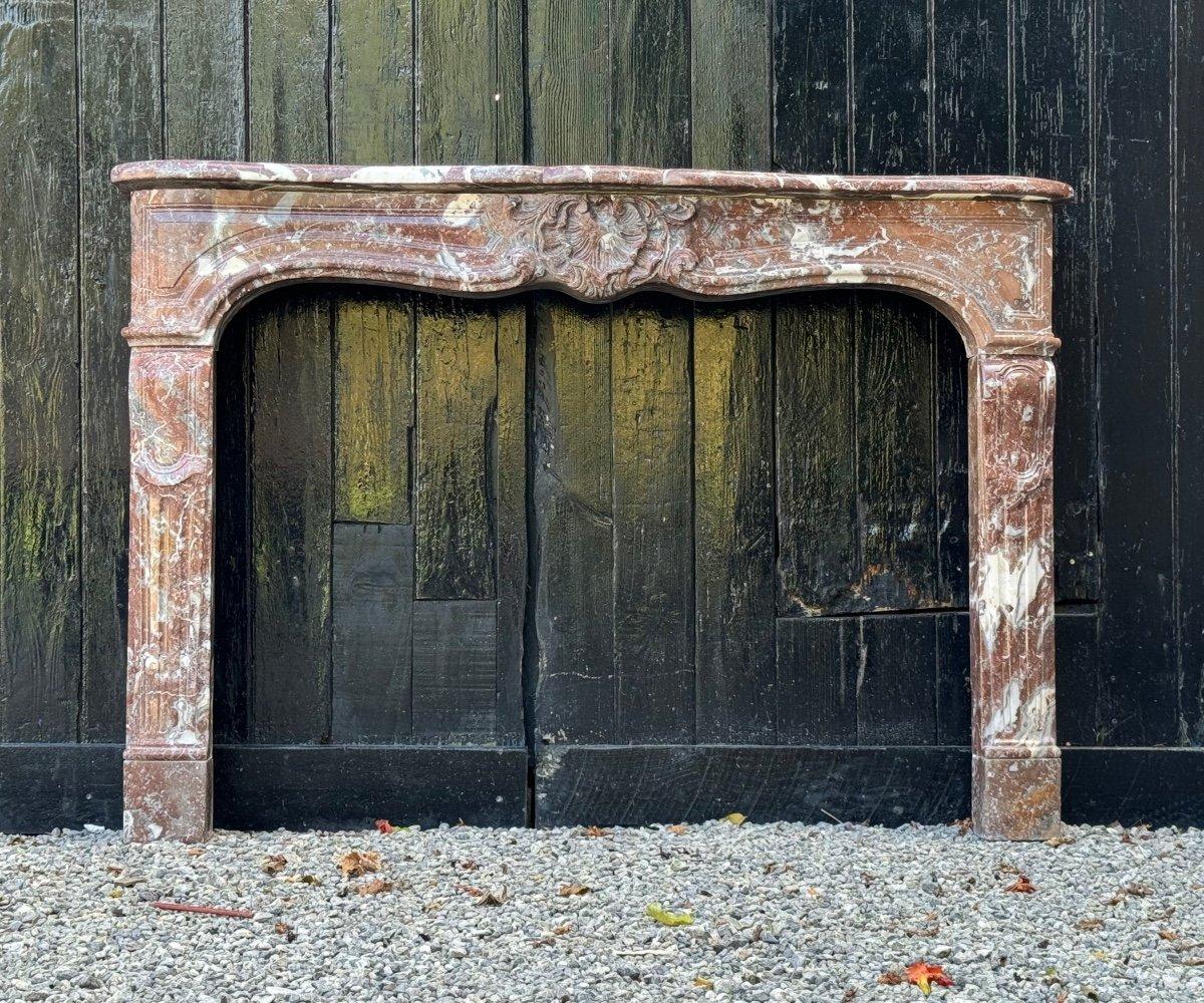 Cheminée Régence du XVIIIe siècle avec panier floral en marbre gris des Ardennes
Dimension du cœur : 92 x 127 cm