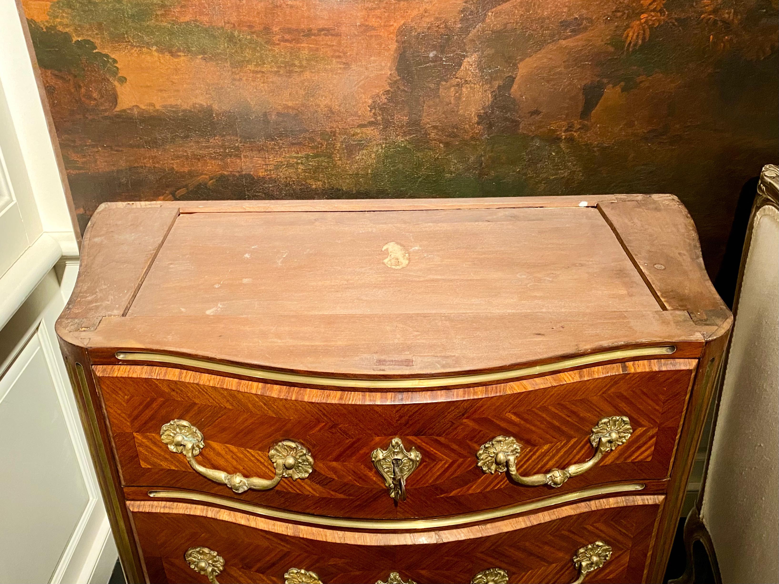 Regence Parquetry French Commode, Marble Top, 19th Century For Sale 6