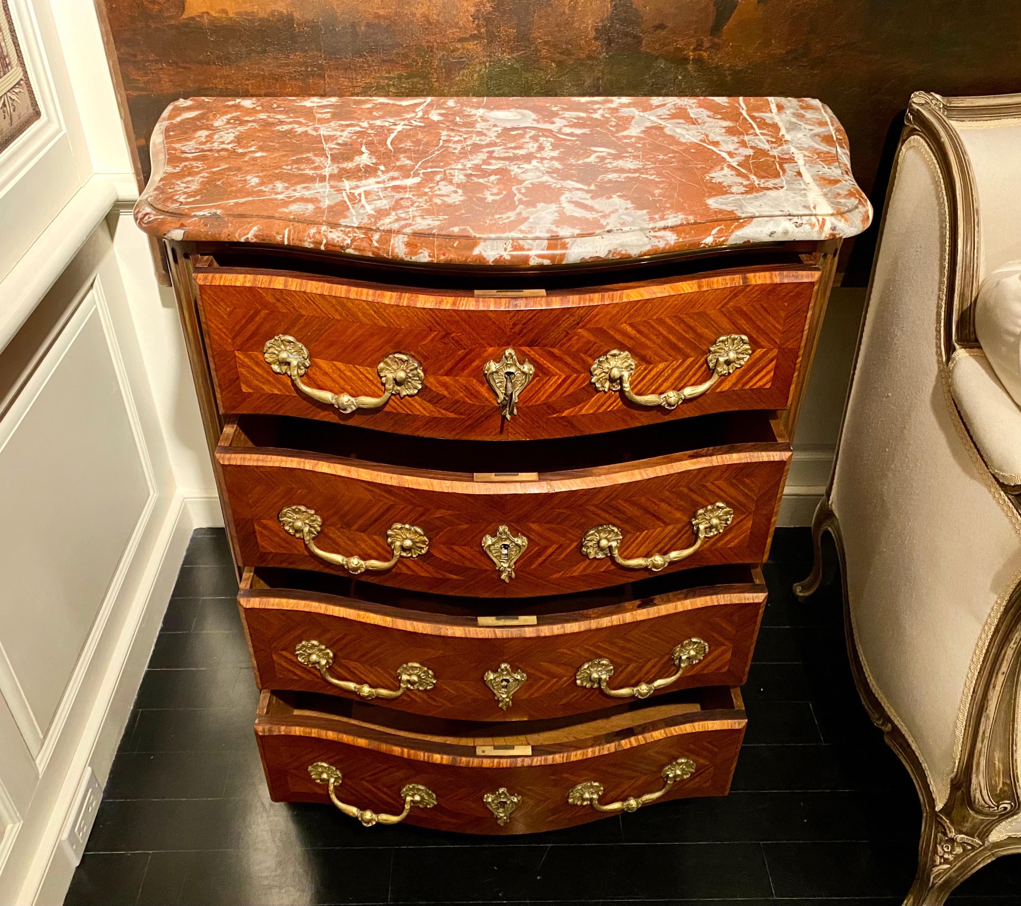 Regence Parquetry French Commode, Marble Top, 19th Century For Sale 7