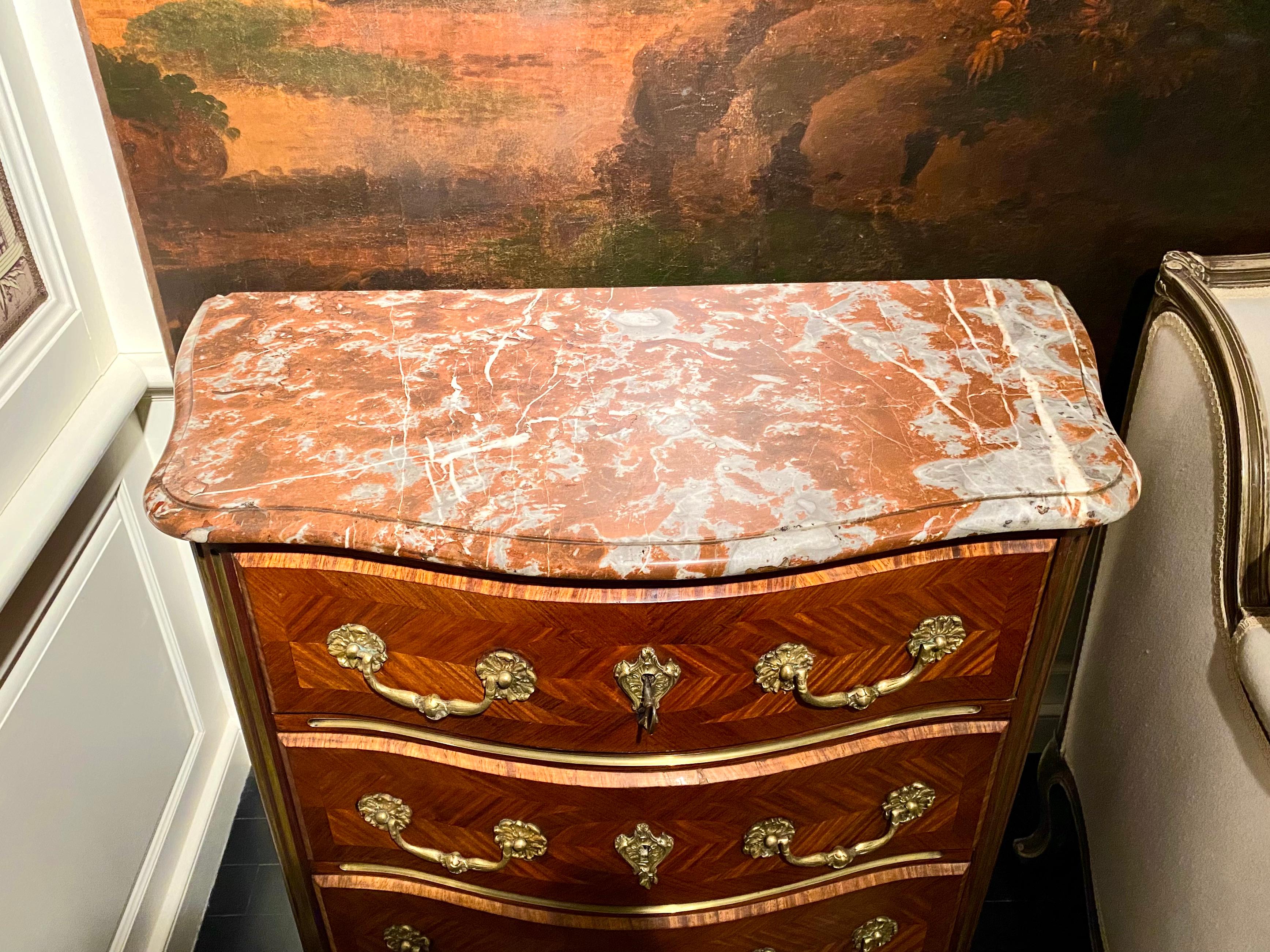 Regence Parquetry French Commode, Marble Top, 19th Century For Sale 5