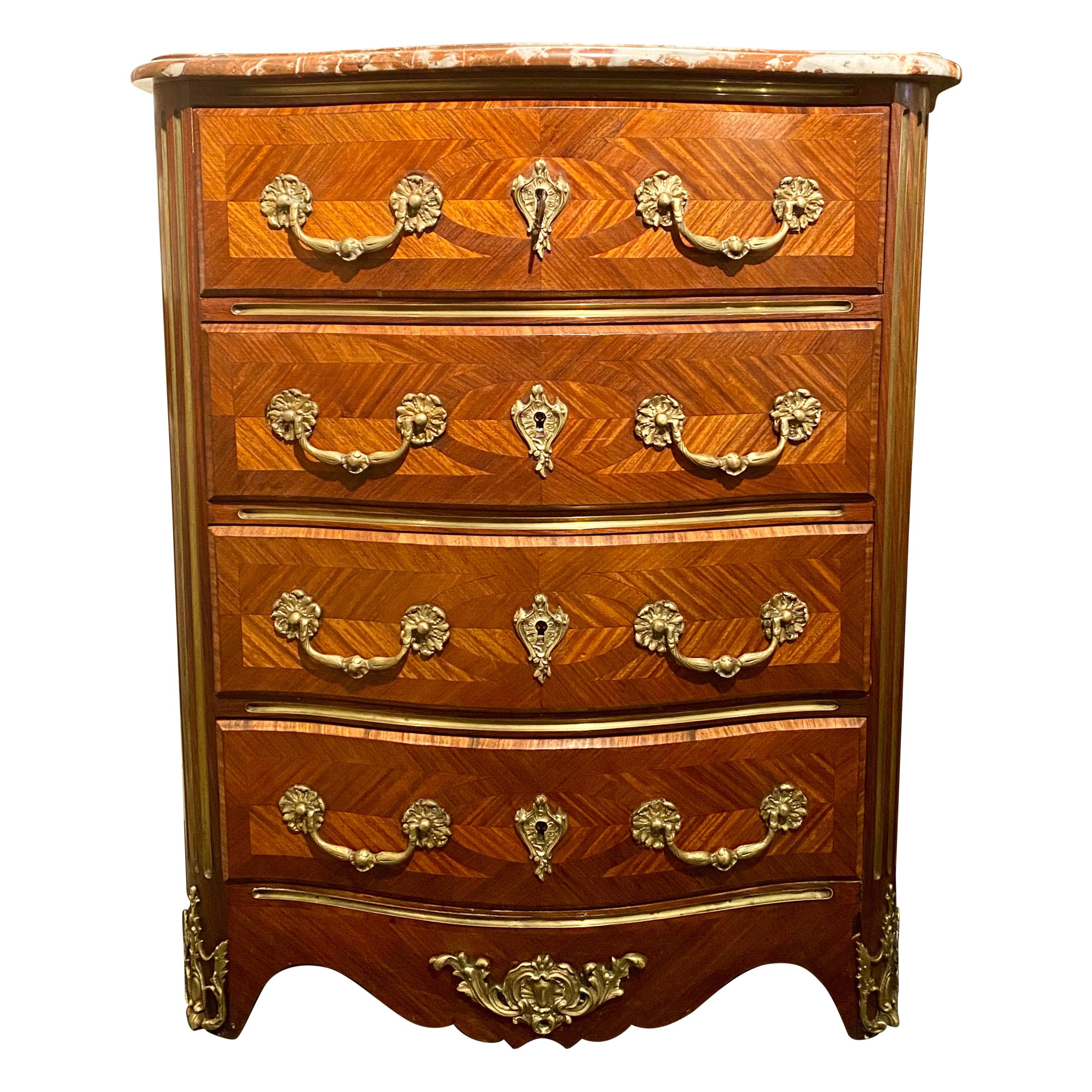 Regence Parquetry French Commode, Marble Top, 19th Century For Sale
