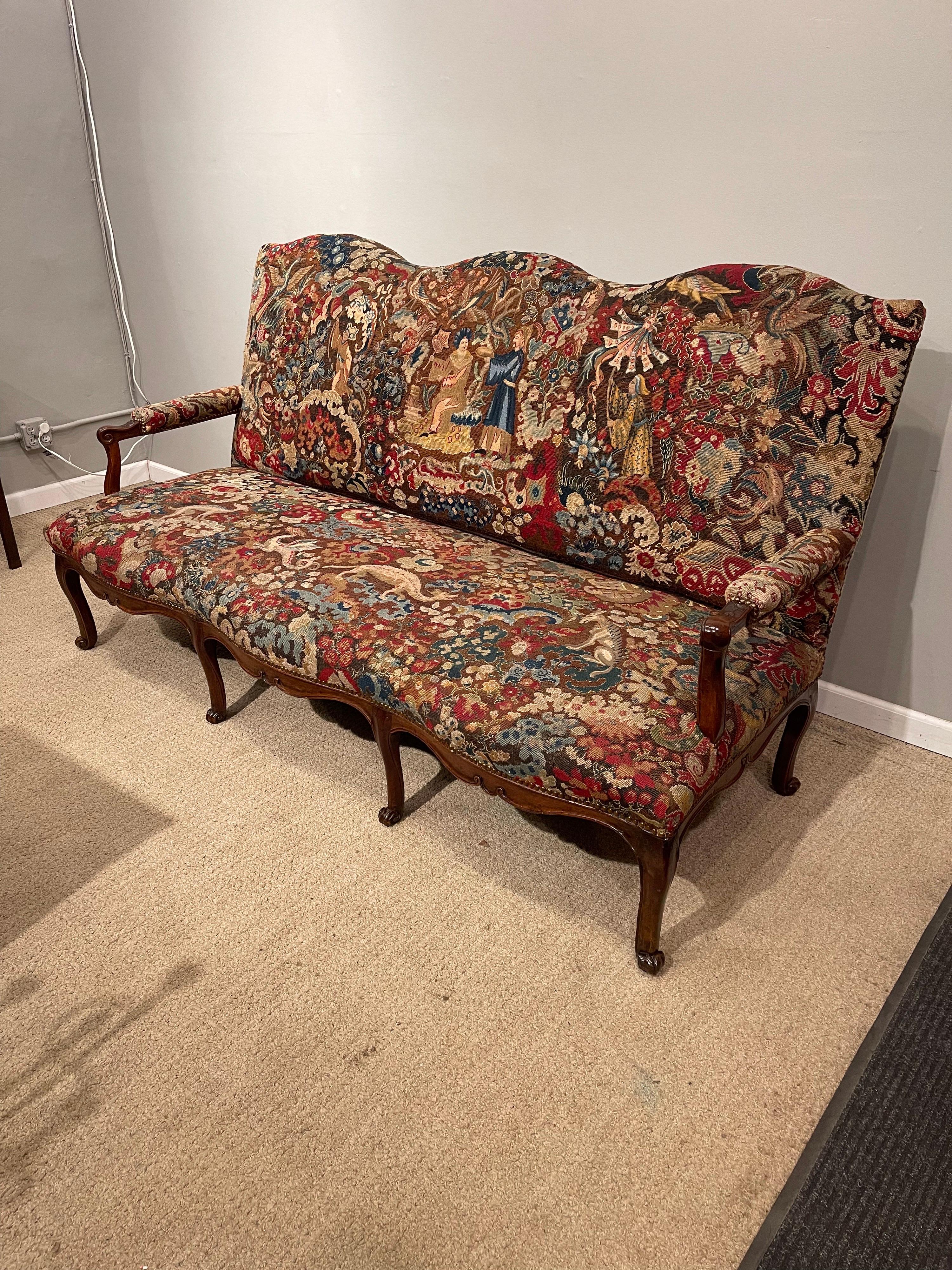 Carved Régence Period Needlepoint Covered Settee