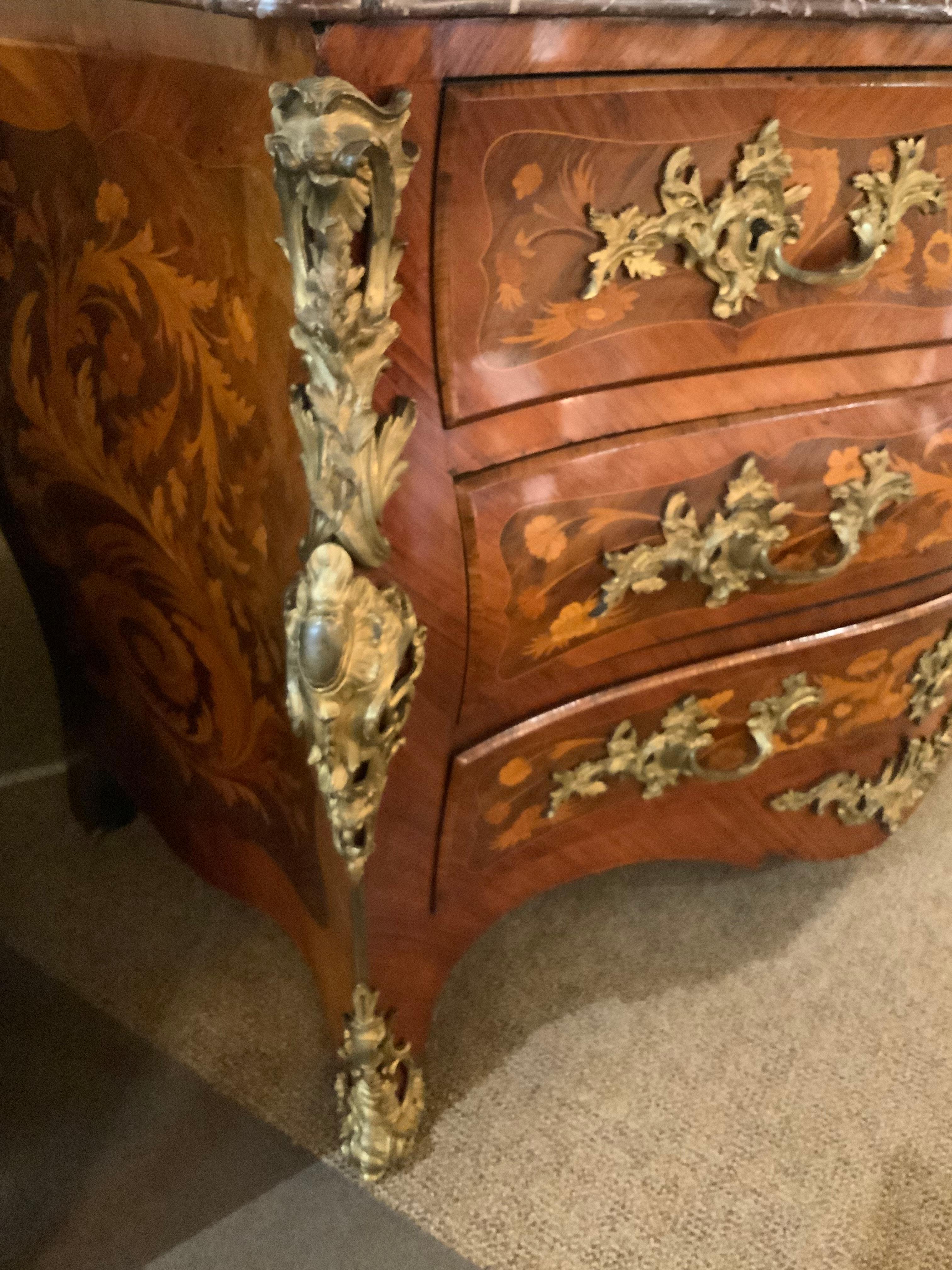 Regence Style Bombe’ Commode, 19th Century with Marble Top, Floral Marquetry 1